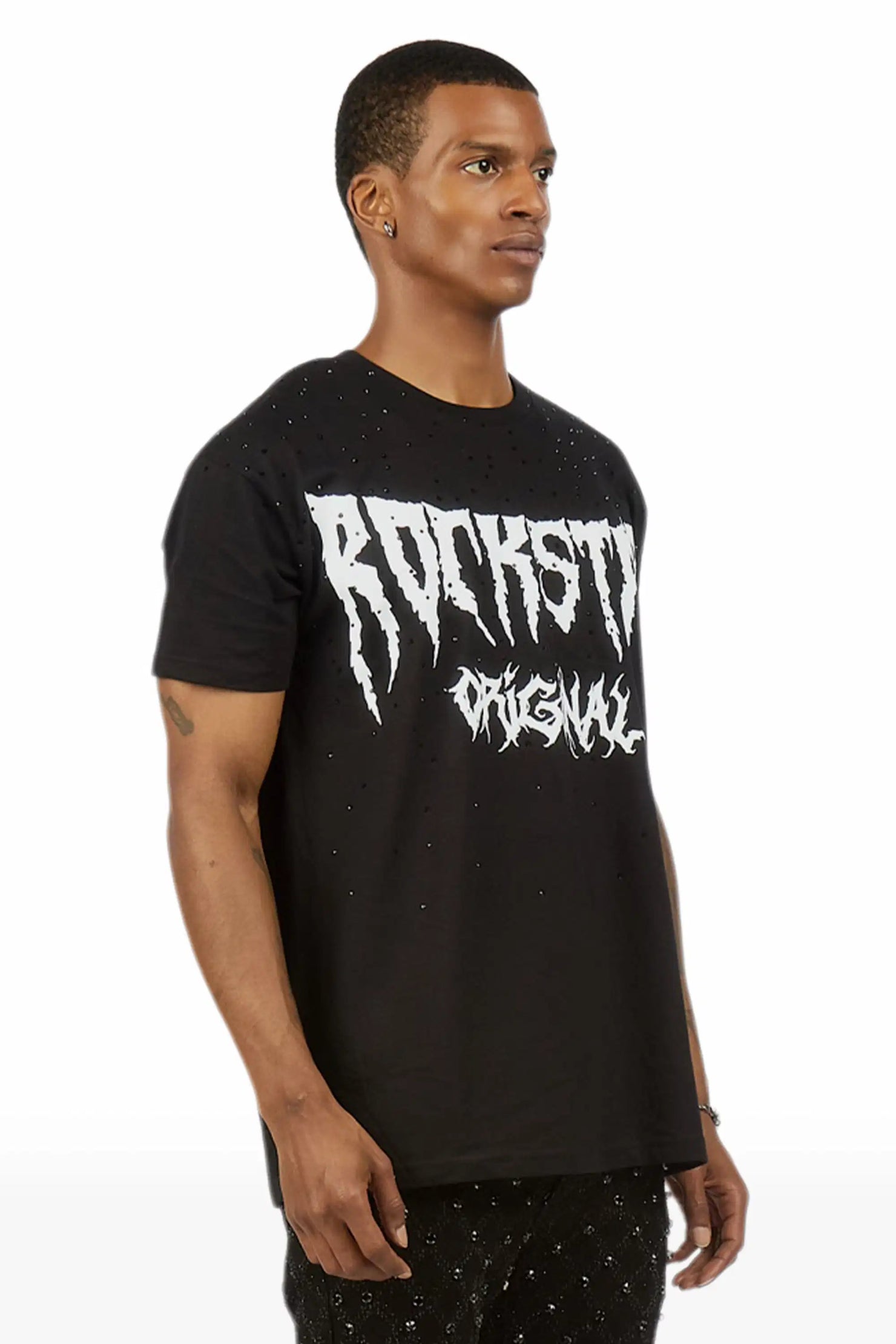 Andros 2.0 Black/White Rhinestone Oversized Graphic T-Shirt