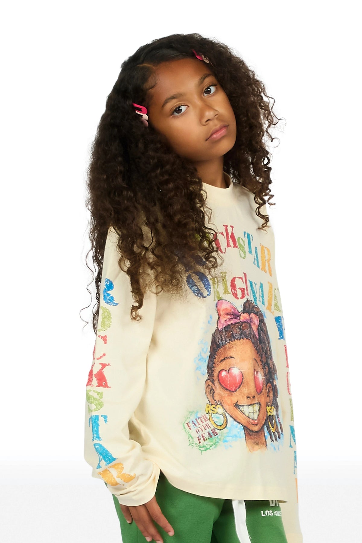 Girls Jaggy Cream Long Sleeve Graphic T-Shirt