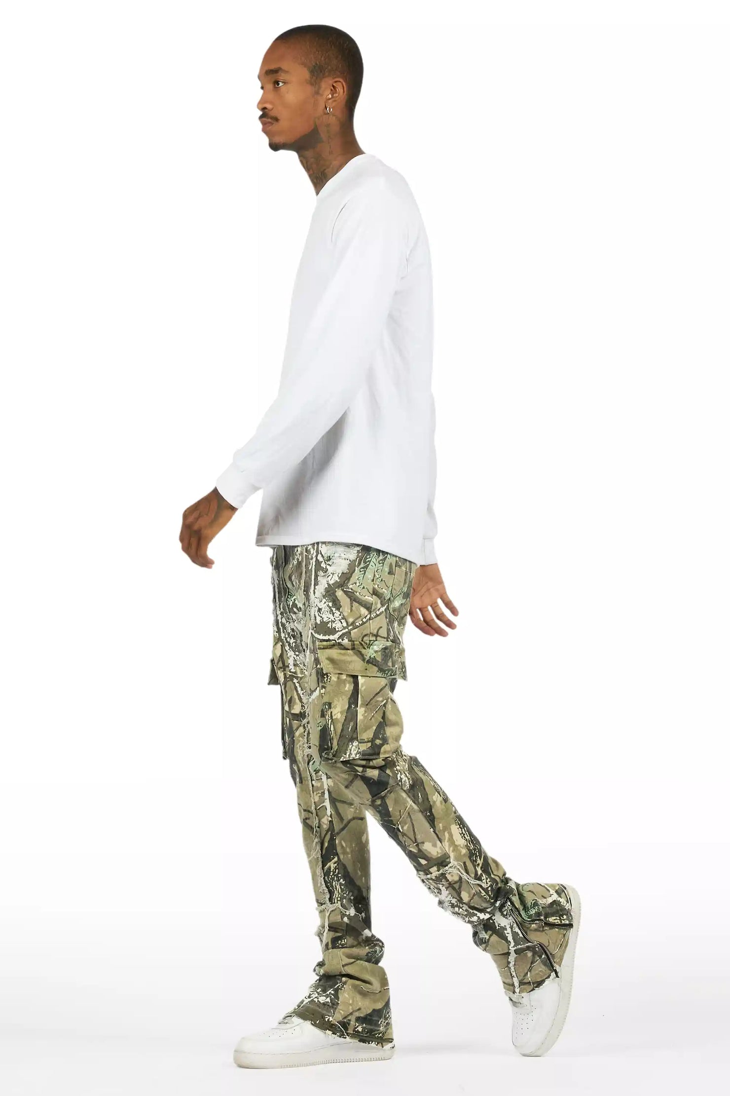 Aftermath Tree Camo/White Stacked Flare Jean
