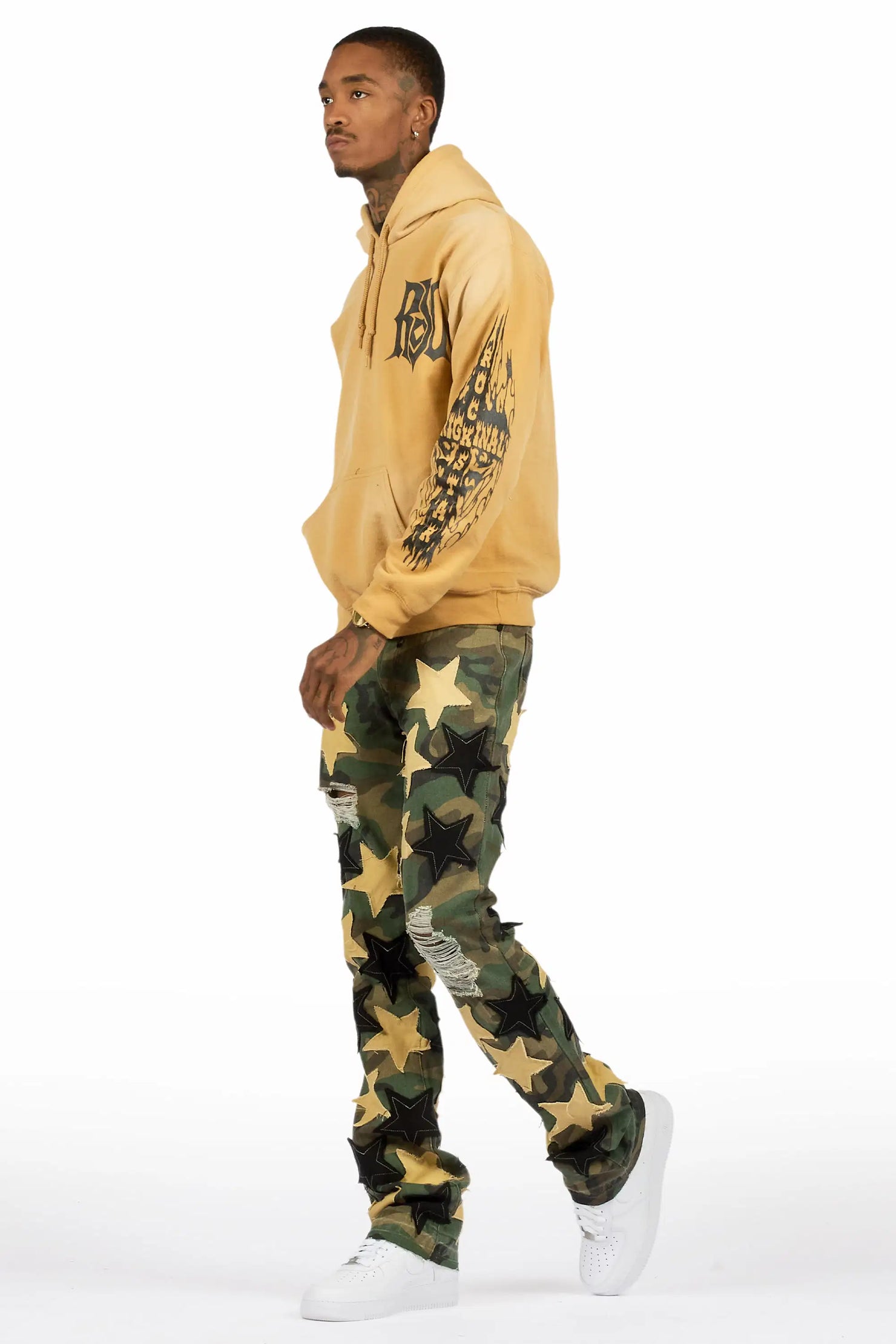 StarLane Faded Camo Stacked Flare Jean