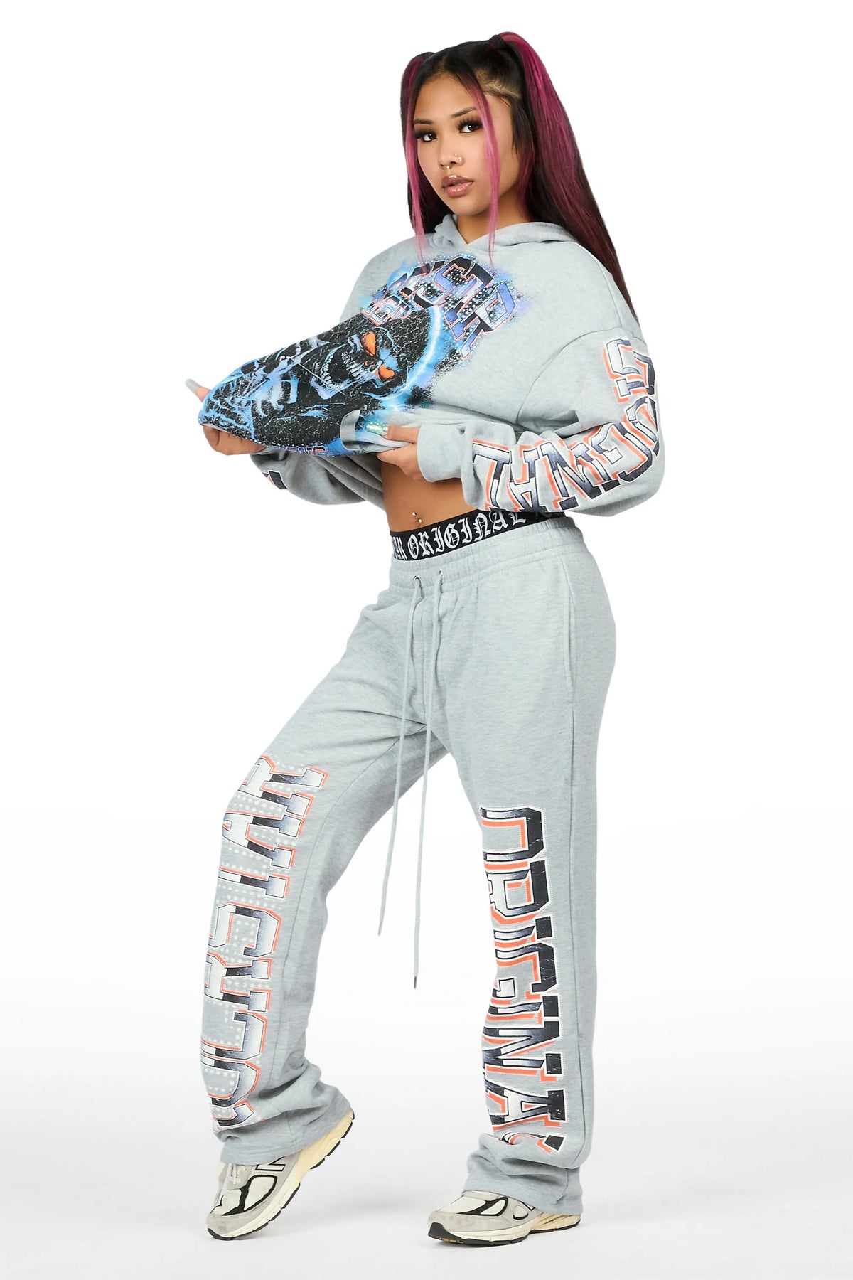 Xanthea Heather Grey Graphic Baggy Fit Track Set