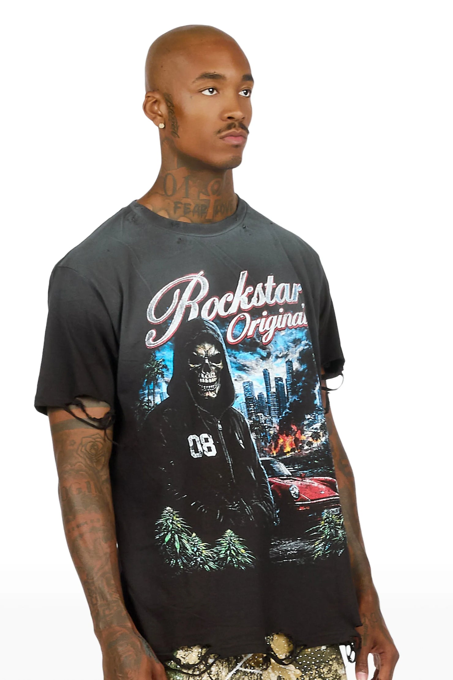 Tavian Black Oversized Graphic T-Shirt