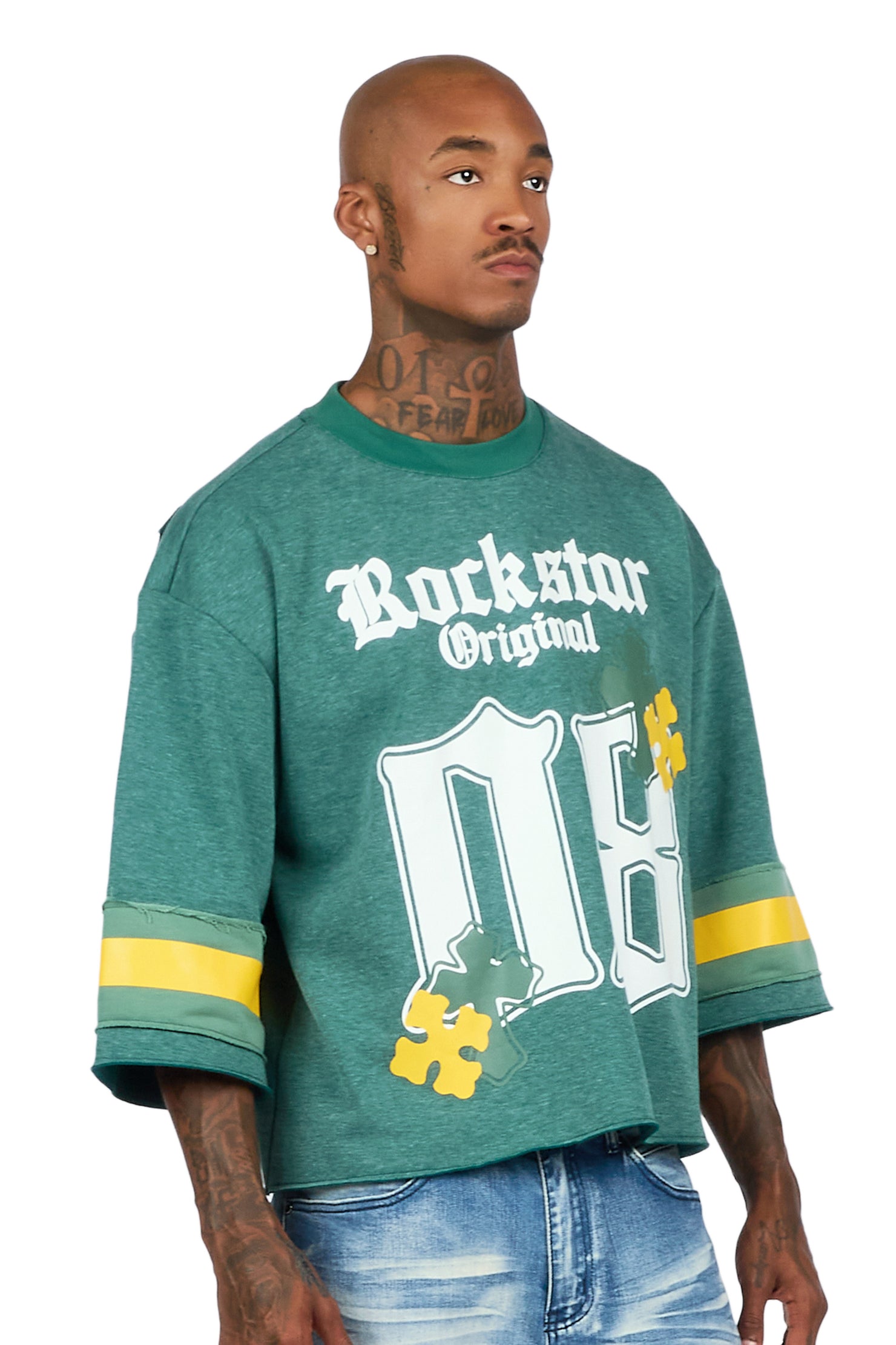 Bracken Green 3/4 Sleeve Boxy Crop Tee