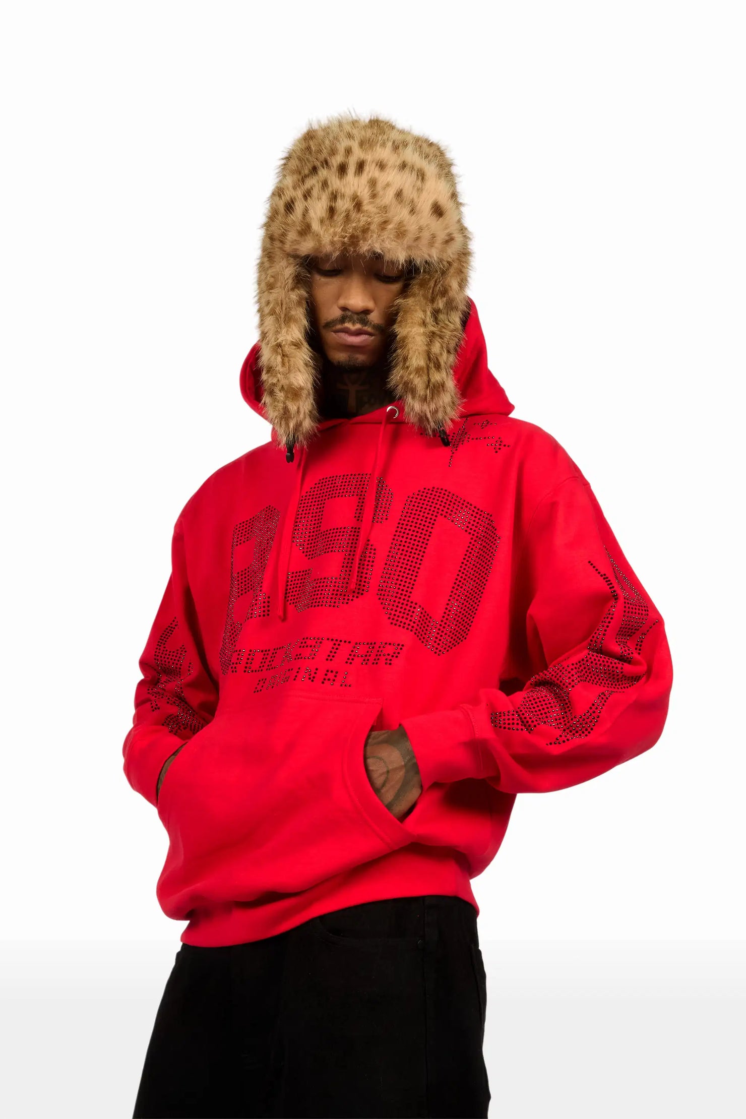 Merek Red/Black Rhinestone Graphic Hoodie