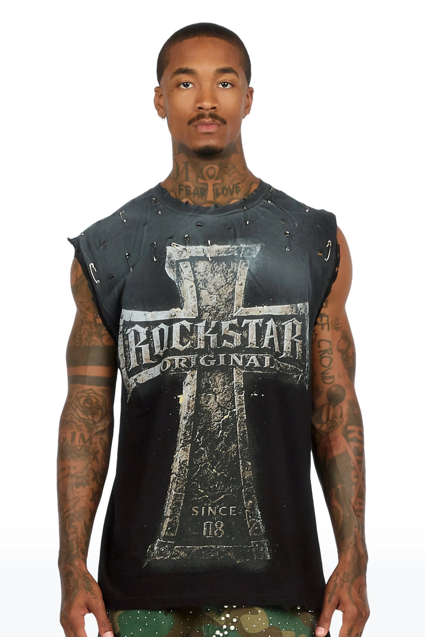 Mikell Black Oversized Cut Off T-Shirt