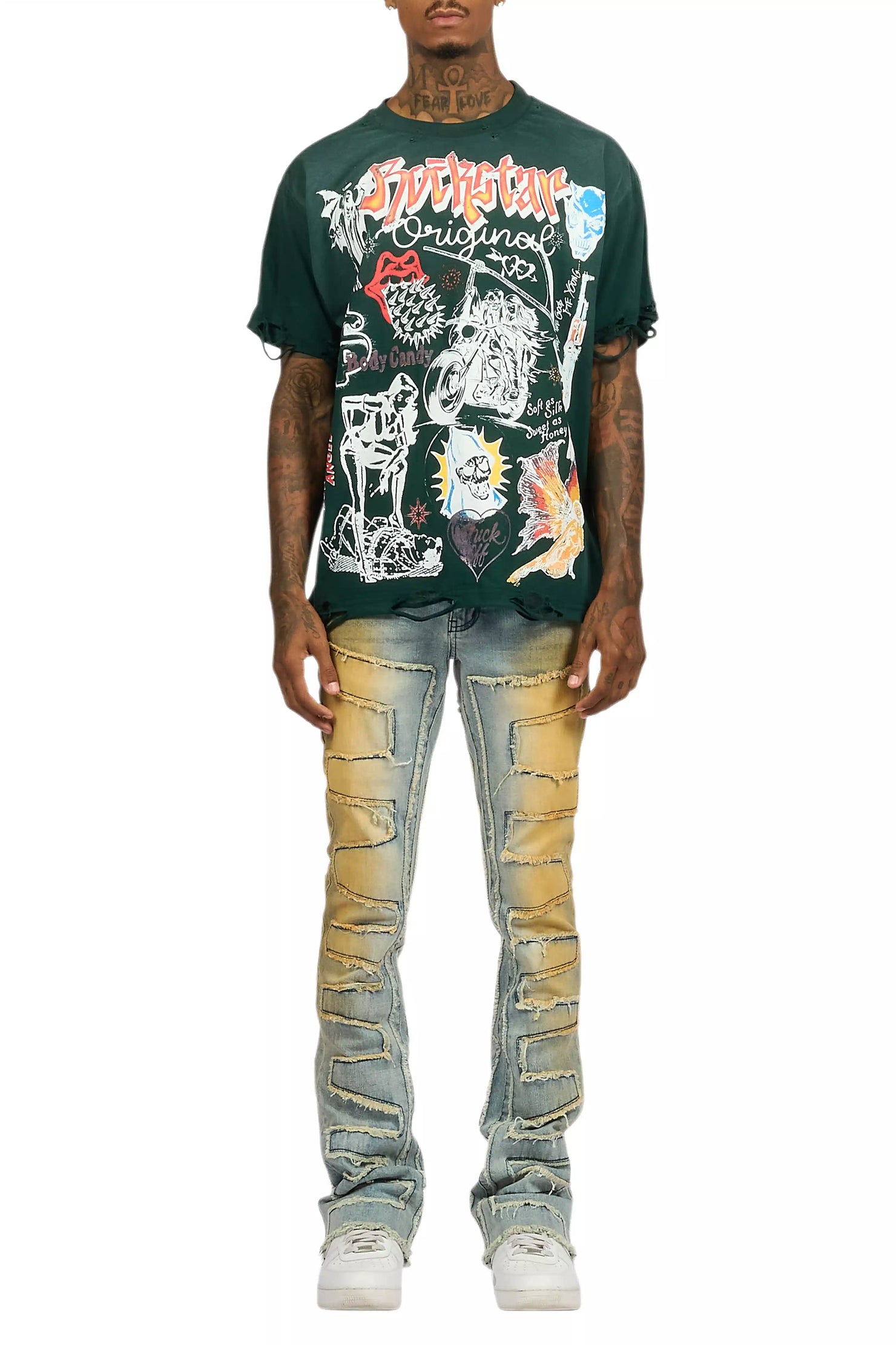 Shake Dirty Blue Stacked Flare Jean