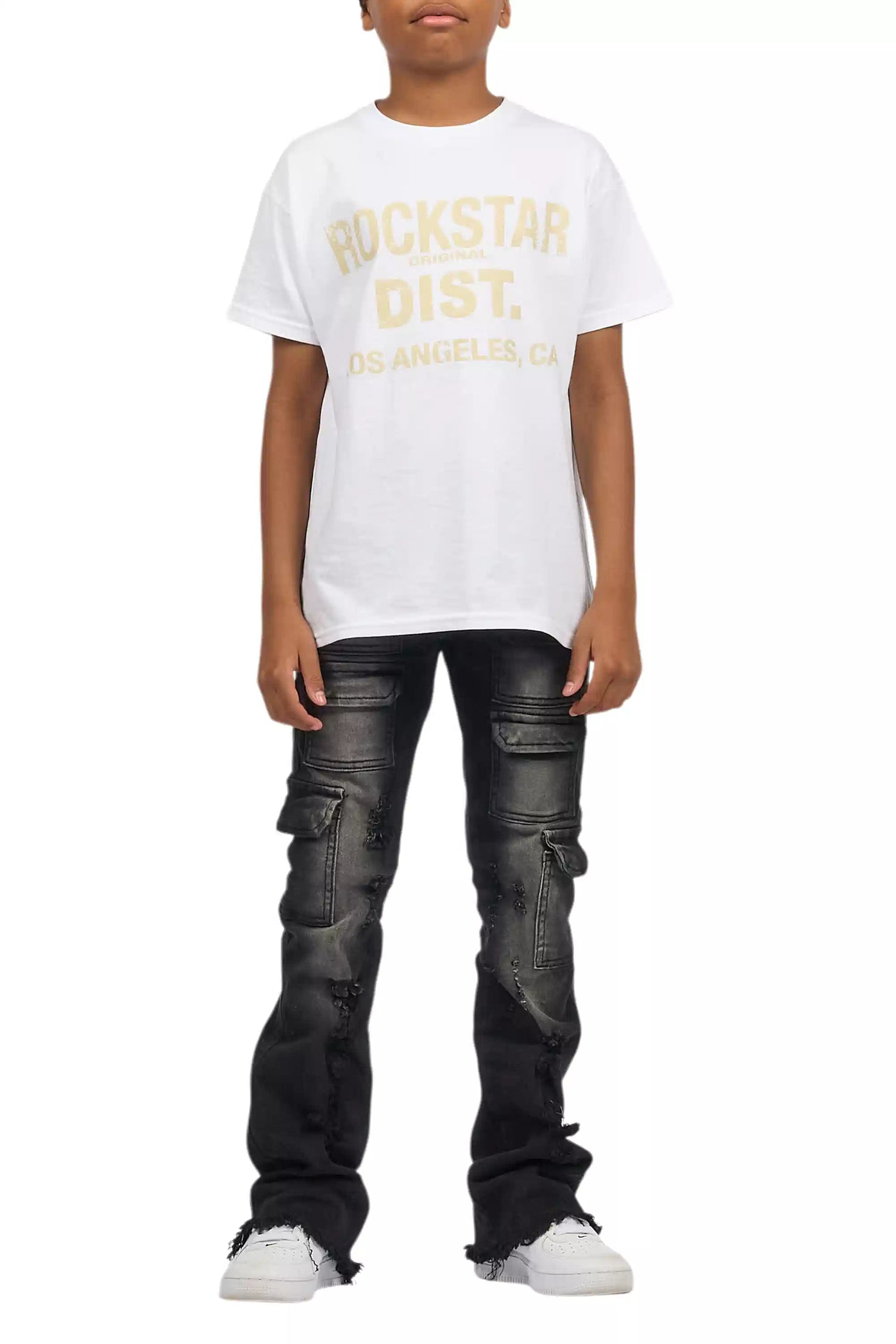 Boys Kade jet Black Stacked Flare Jean
