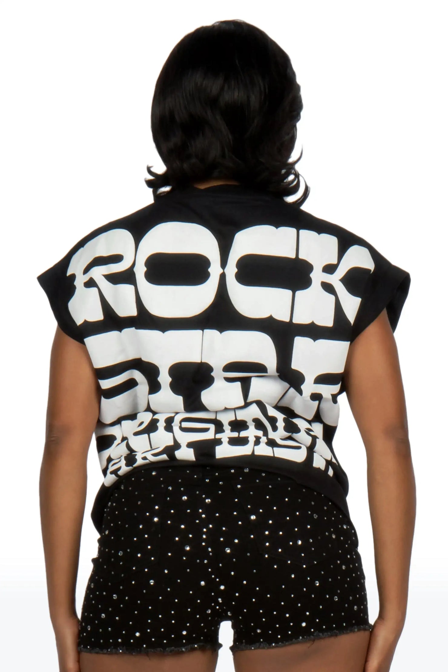 Haily Black Cut Sleeve Tee Shirt