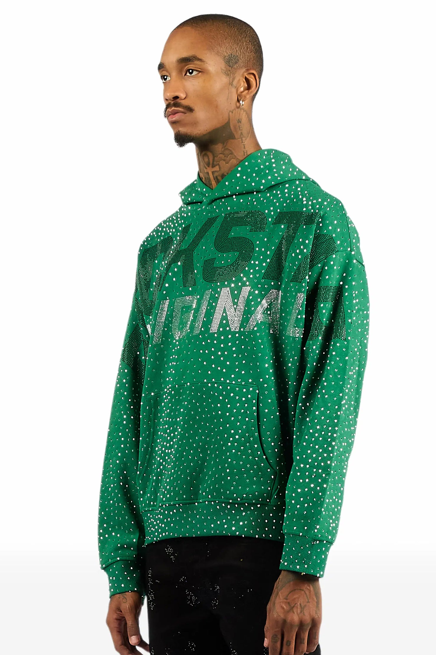 Iceout Green Rhinestone Oversized Hoodie