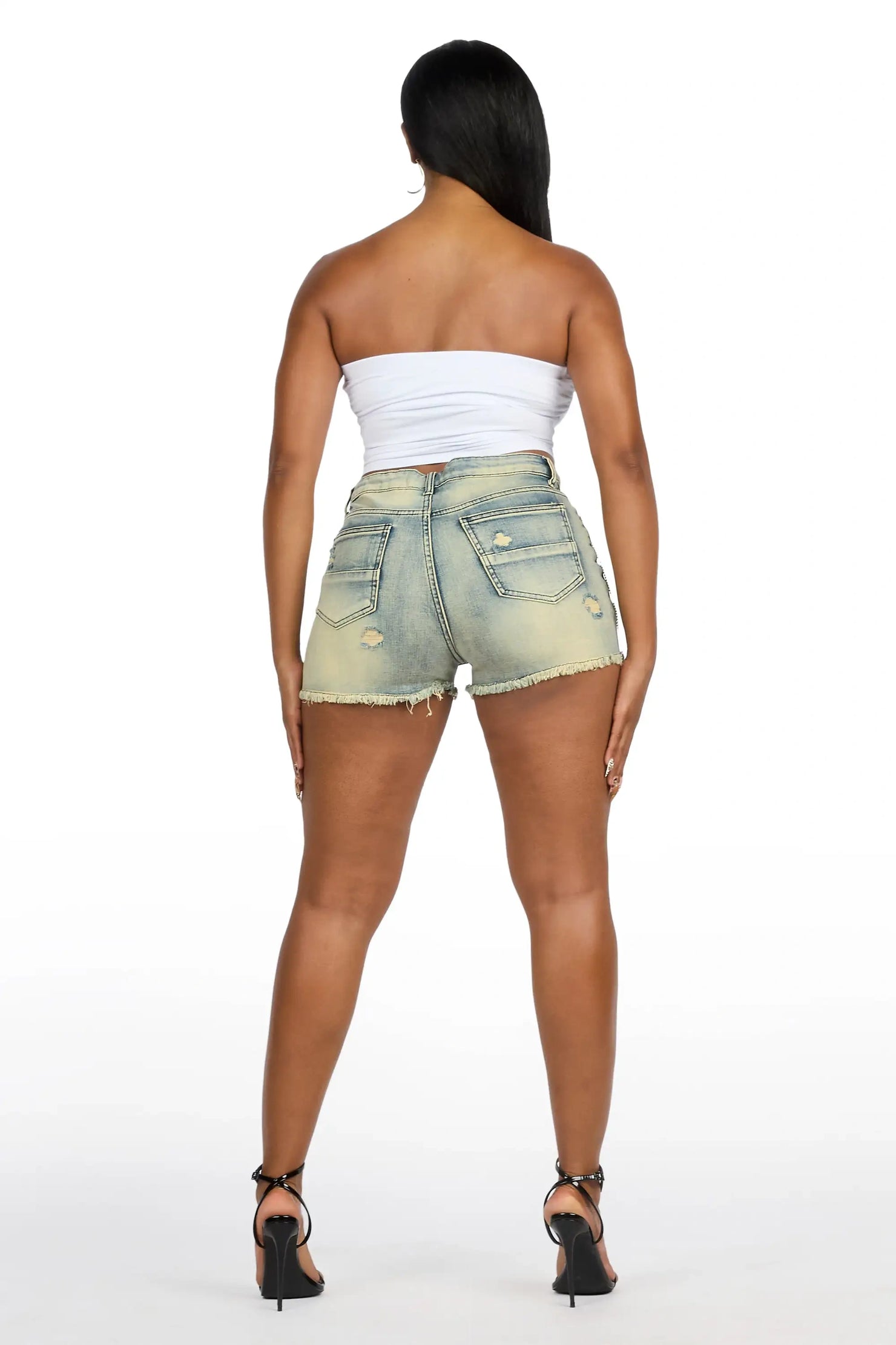 Debrayah Tinted Wash Rhinestone Hot Short