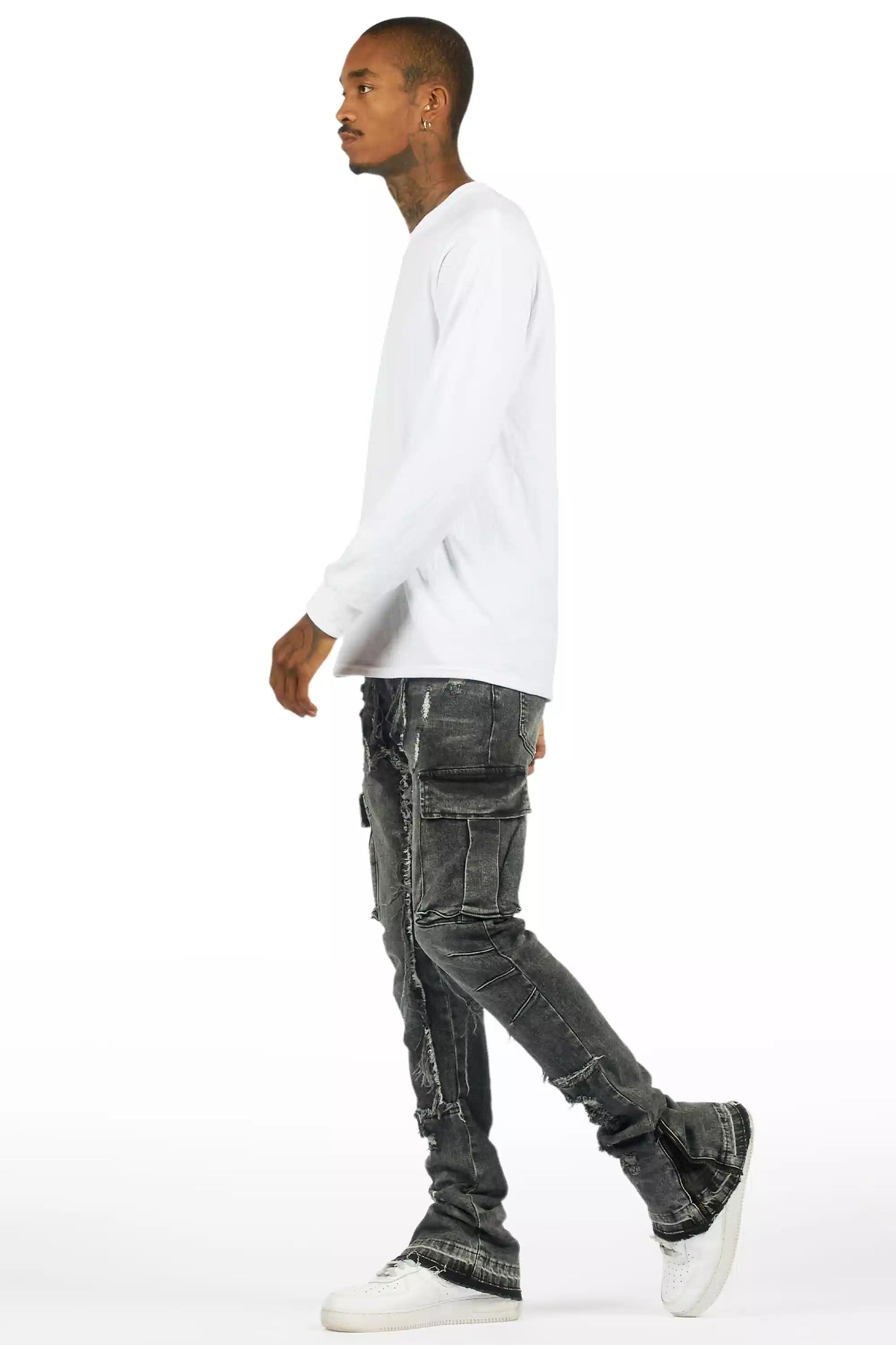 Aftermath Dark Grey Stacked Flare Jean