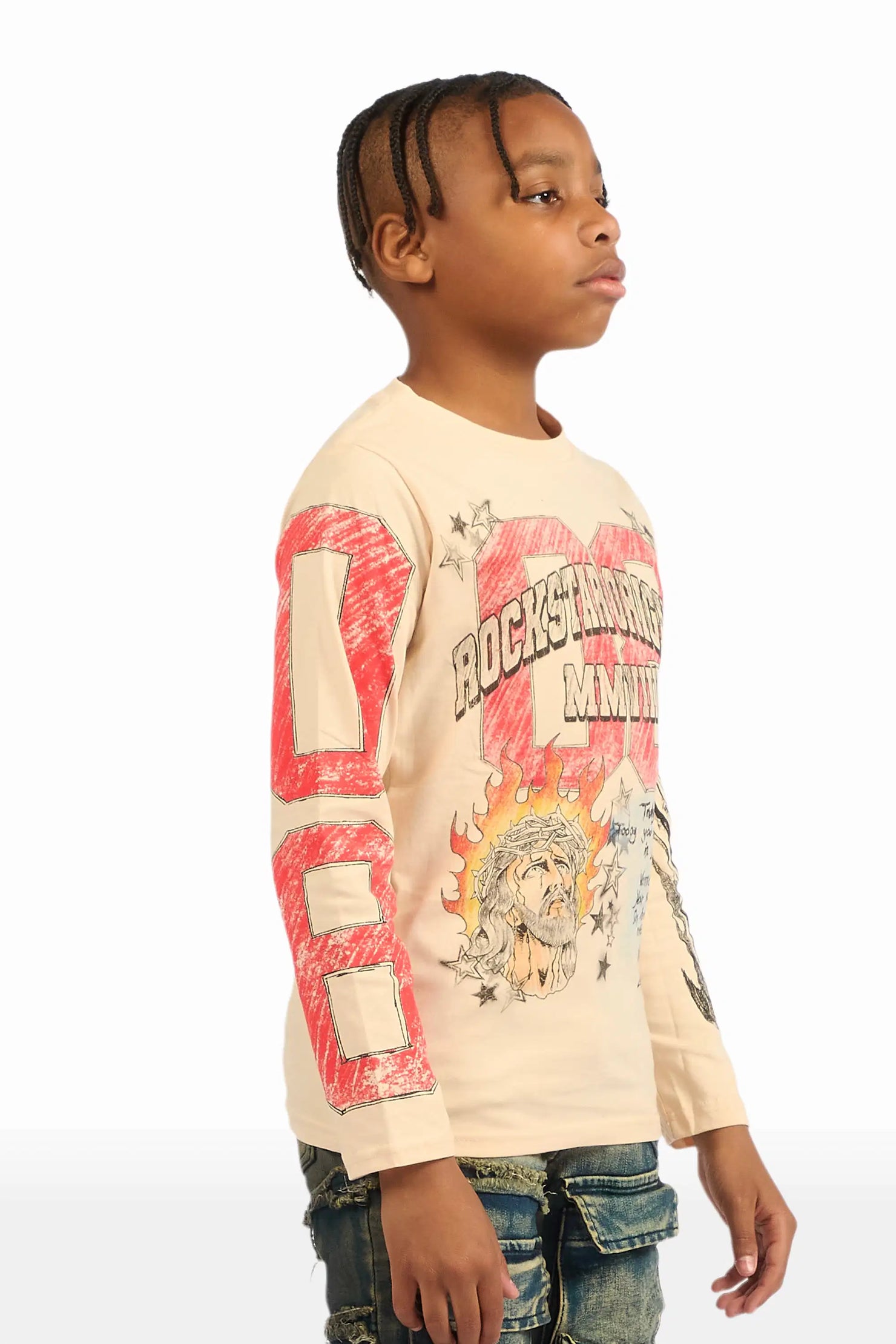 Boys Jesus Crayon Sand Long Sleeve Graphic T-Shirt