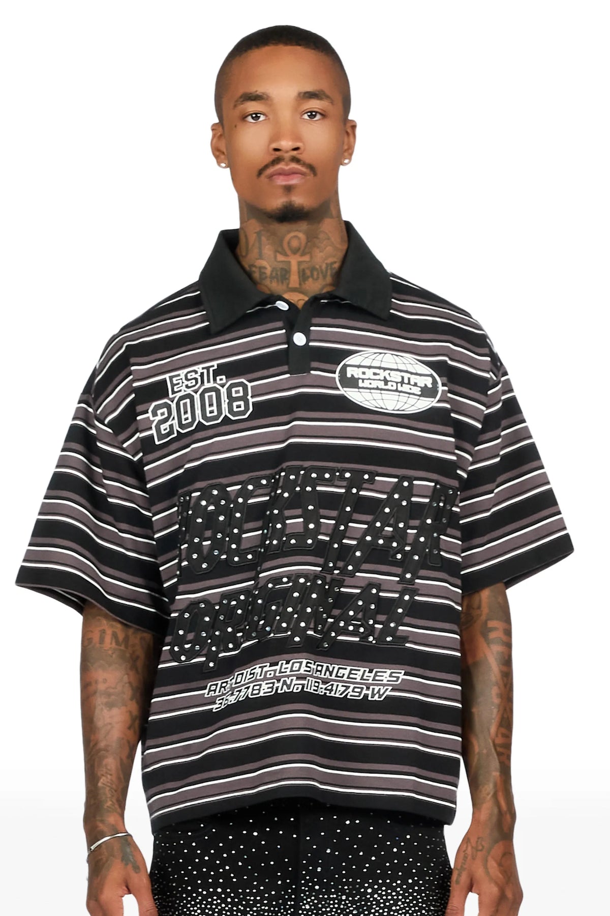 Ferry Black Rhinestone Polo Shirt