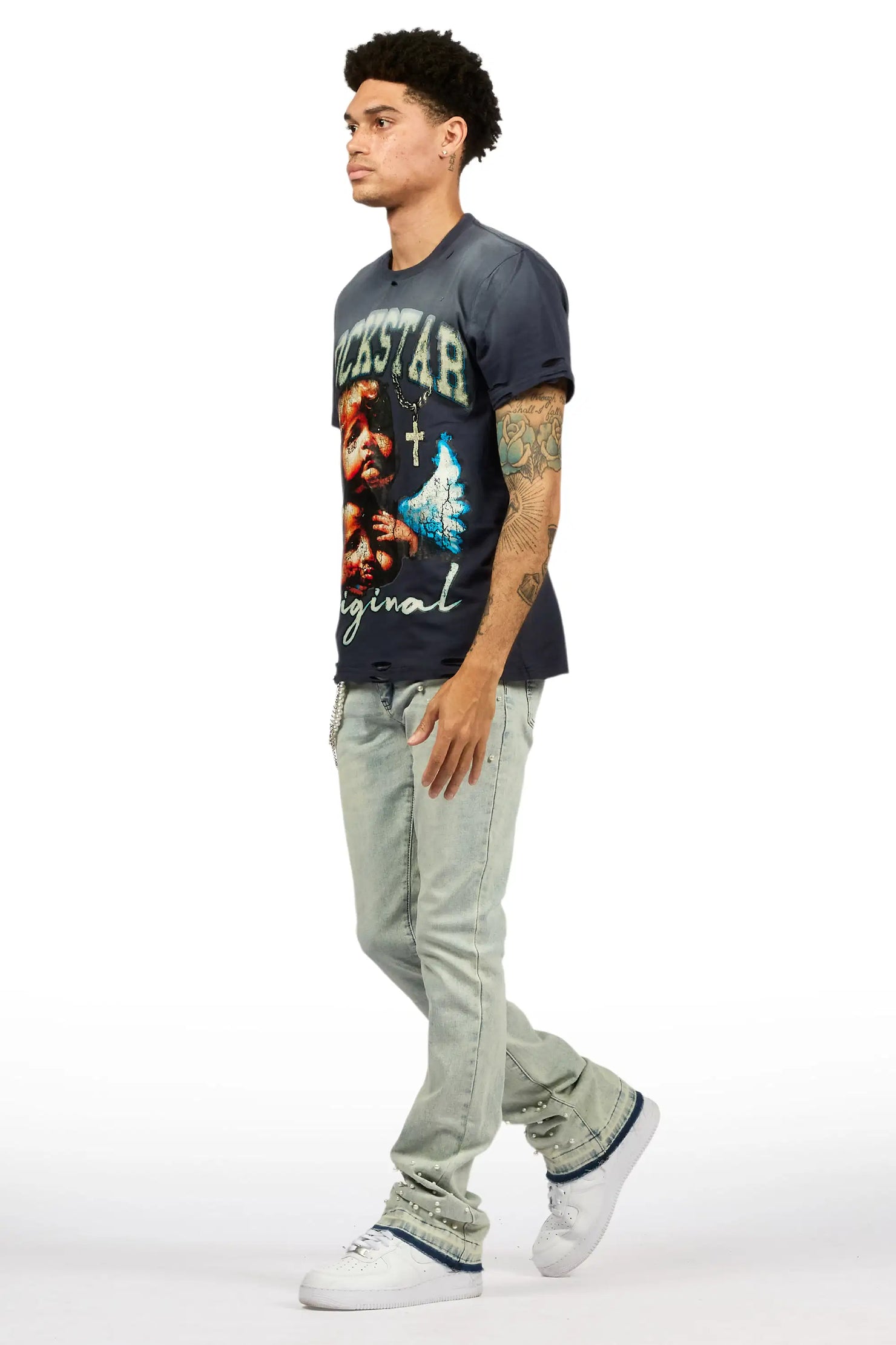 Zayvon Light Blue Stacked Flare Jean