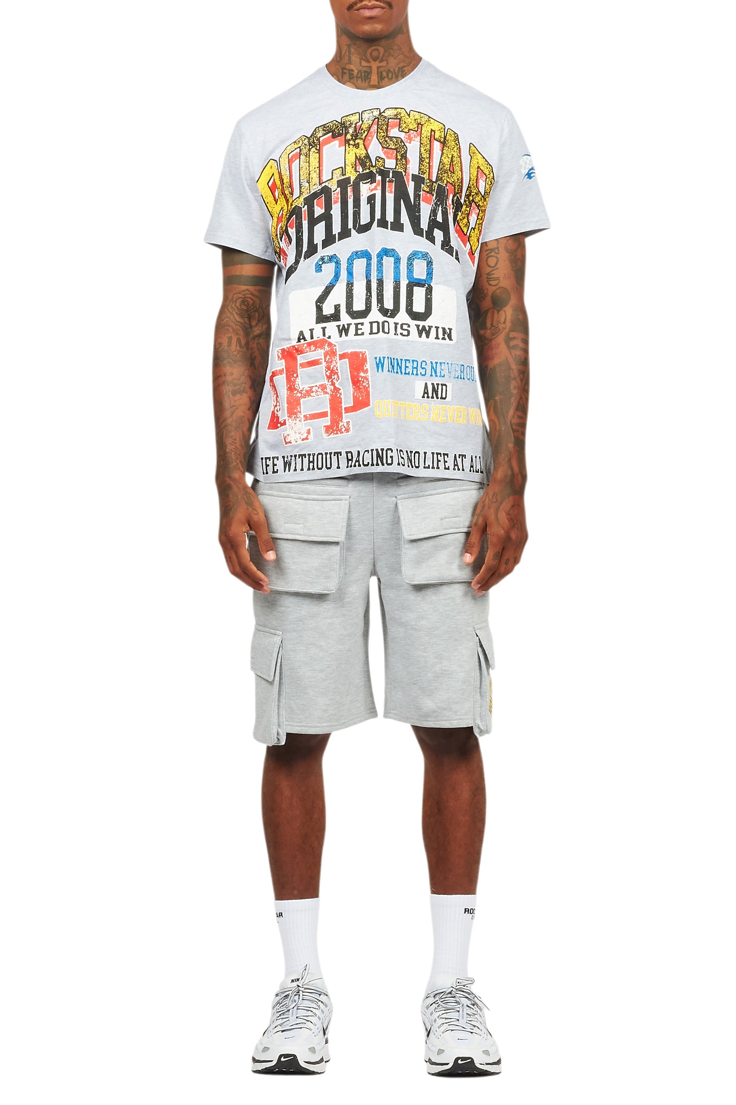 Colorful Race Heather Grey/Black T-Shirt Cargo Shorts Set