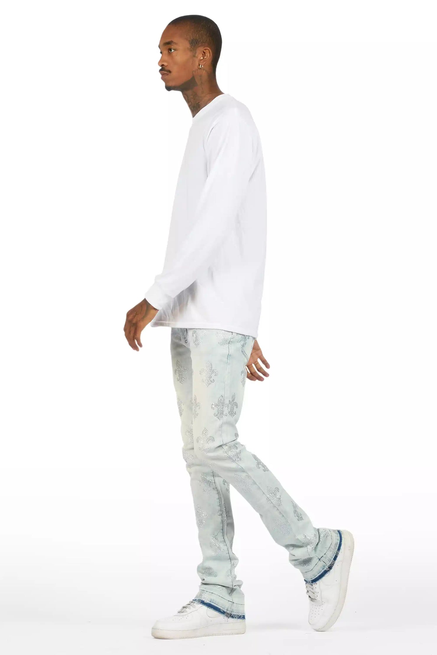 Shyne Light Blue Rhinestone Stacked Flare Jean