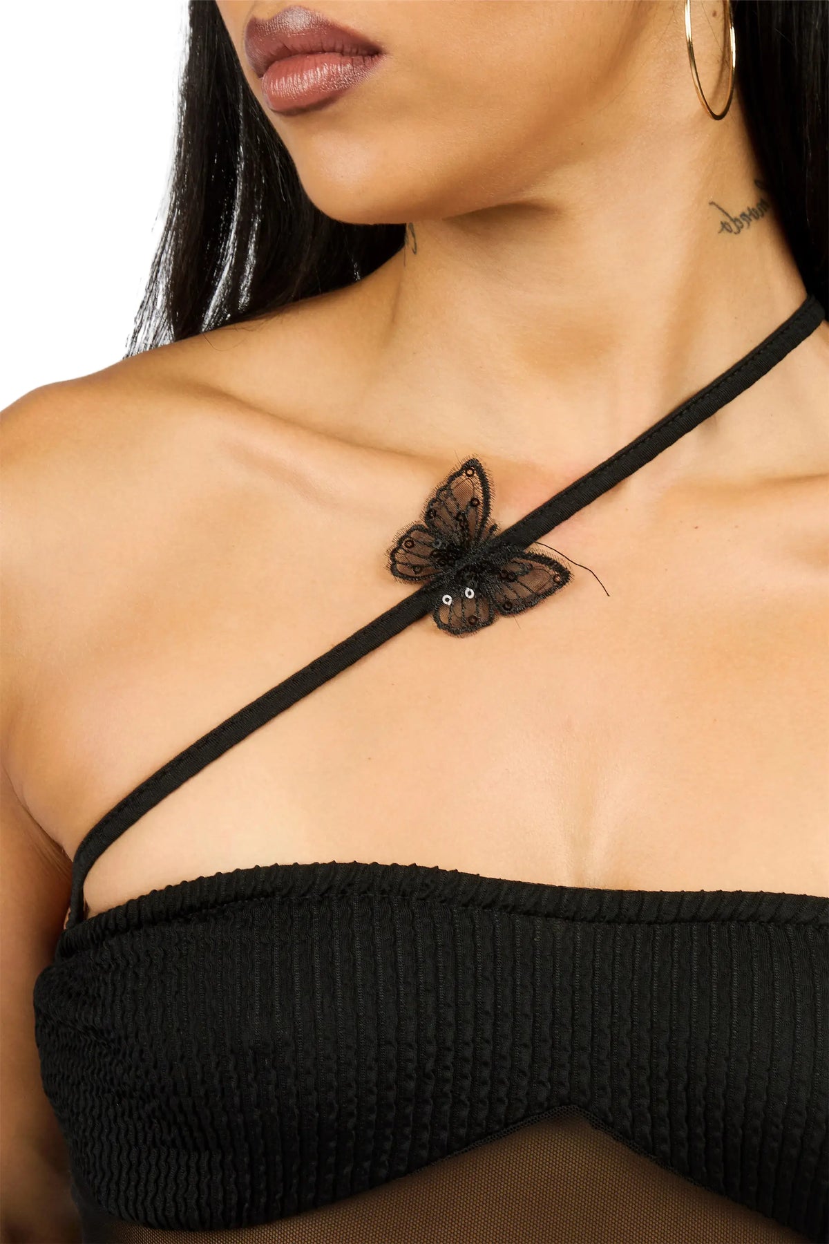 Butterfly Kisses Black Mesh Mini Dress