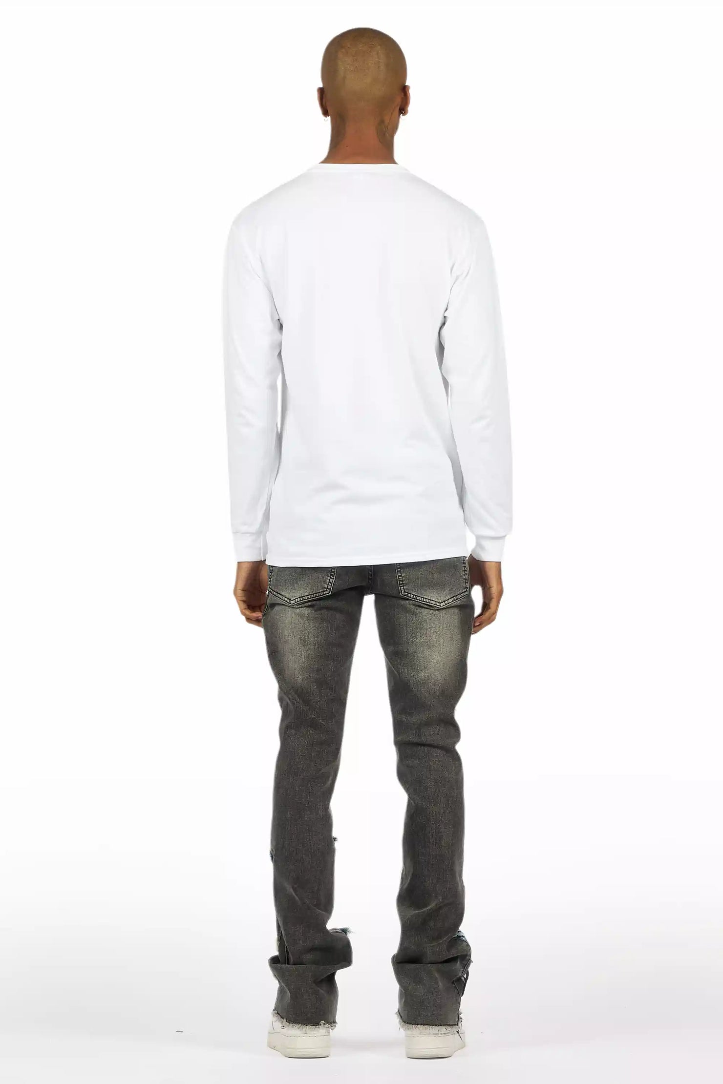 Espan Dark Grey Stacked Flare Jean