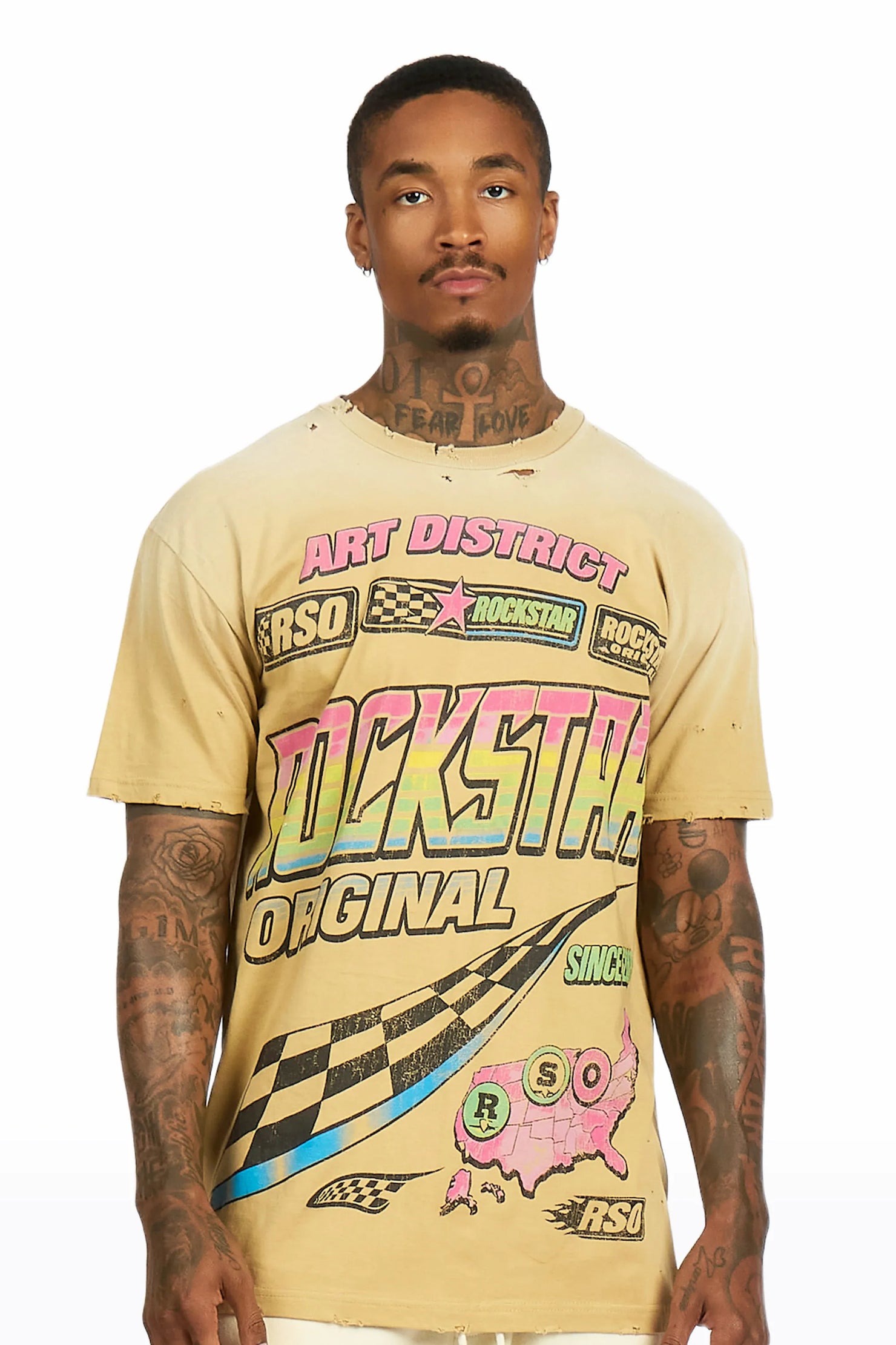 Burris Beige Oversized Graphic T-Shirt