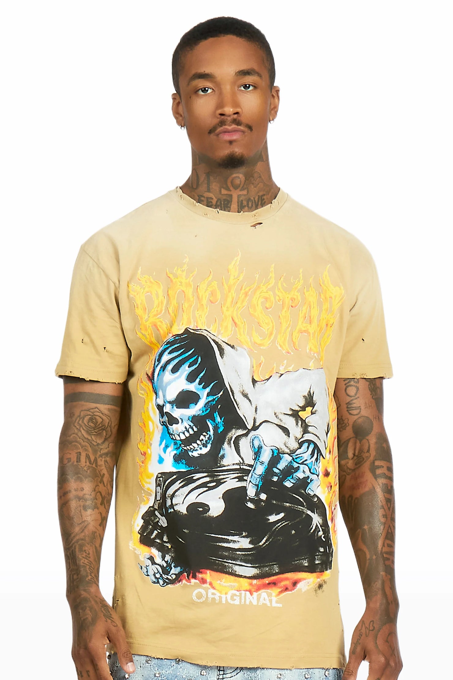 Dice Beige Oversized Graphic T-Shirt