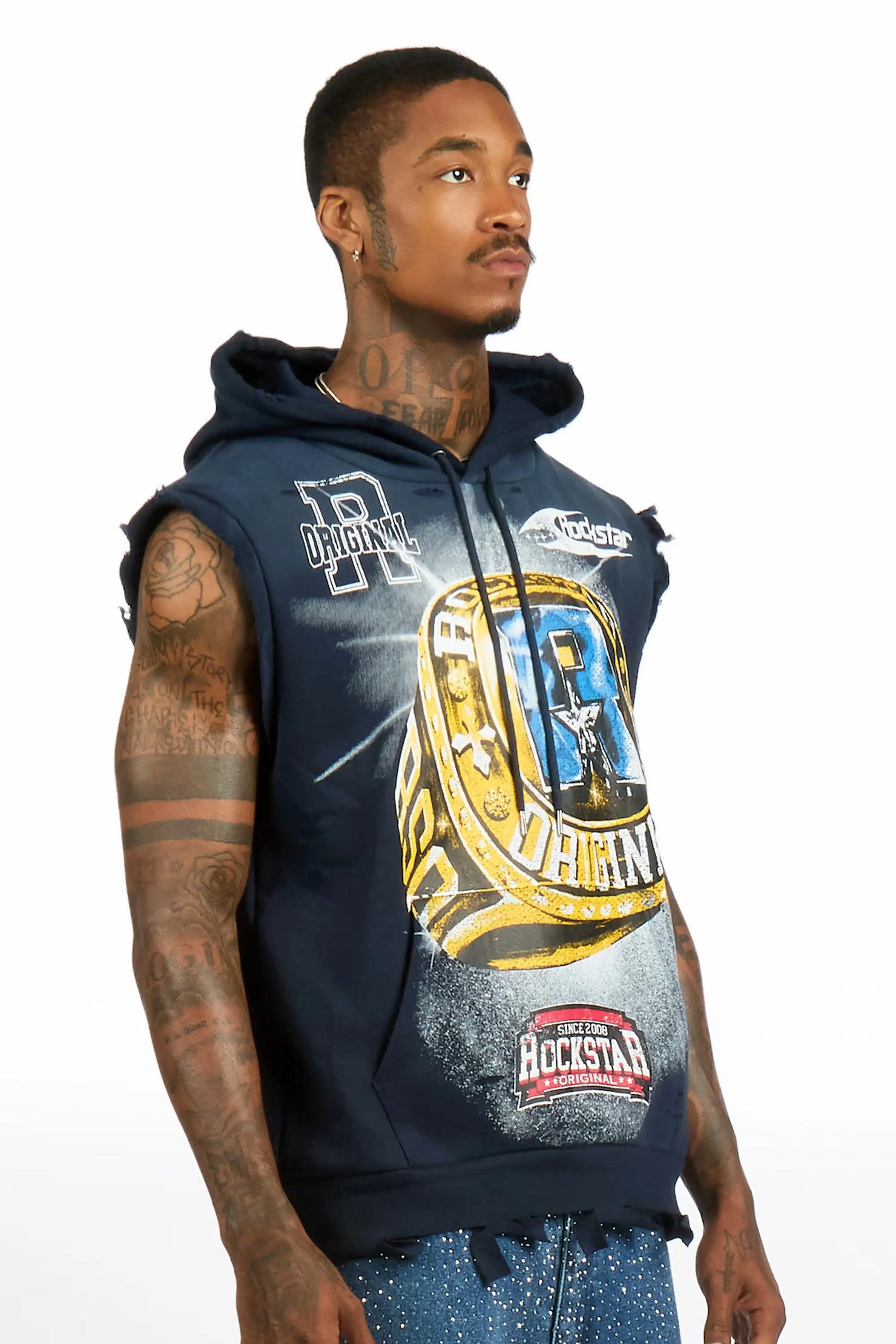 Gemchamp Navy Cut Sleeve Hoodie