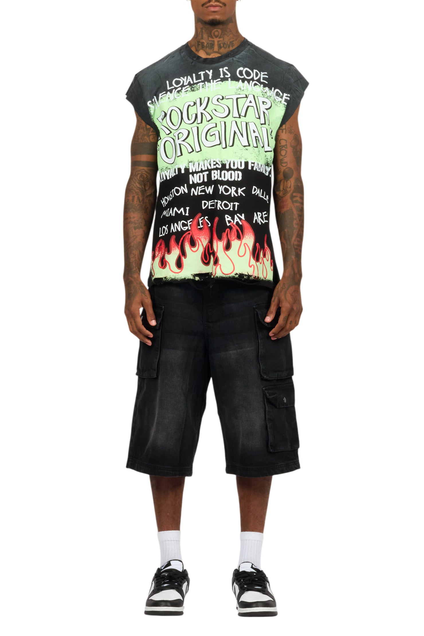 Beno Black Muscle Tee/Denim Jort Set