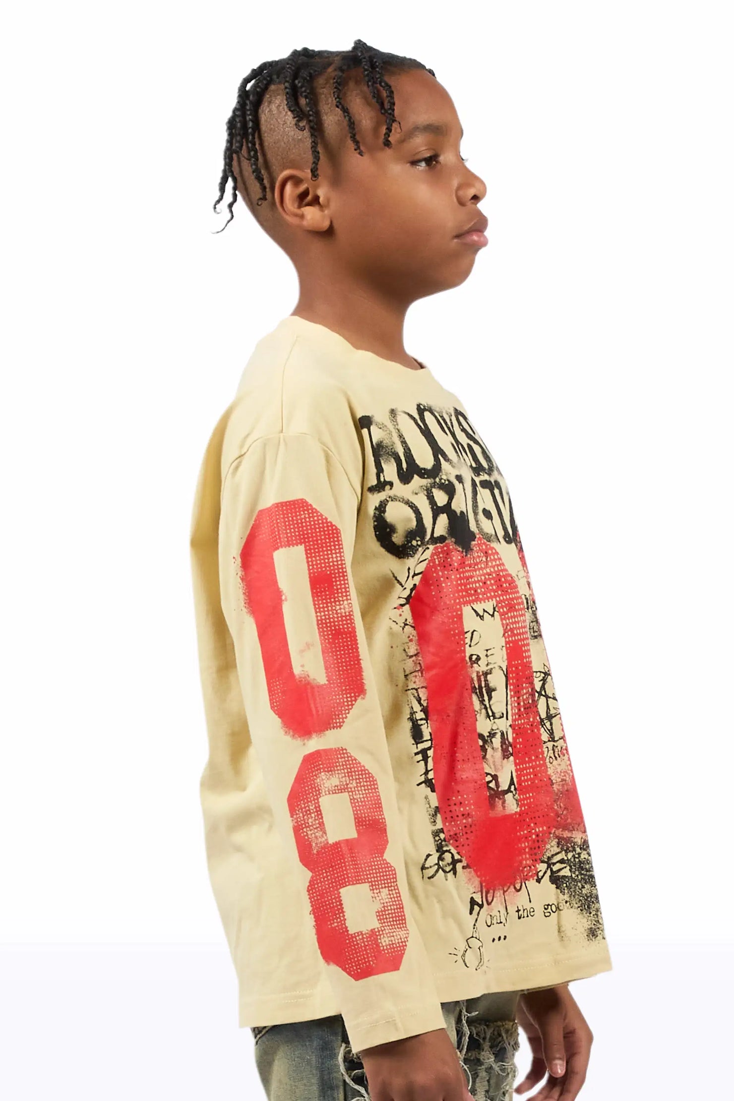 Boys Rhett Beige Long Sleeve Graphic T-Shirt