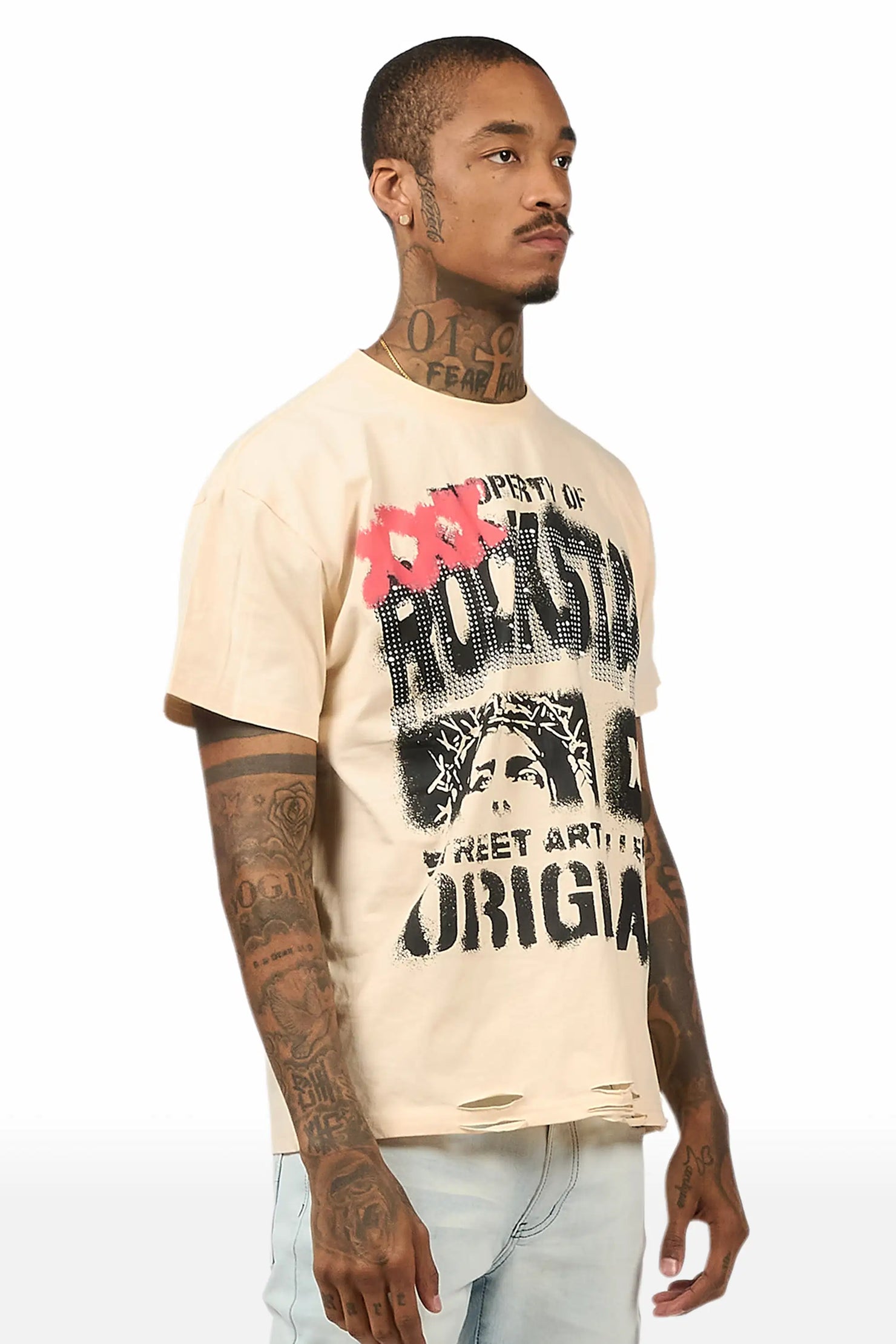 Kyo Beige Oversized Graphic T-Shirt
