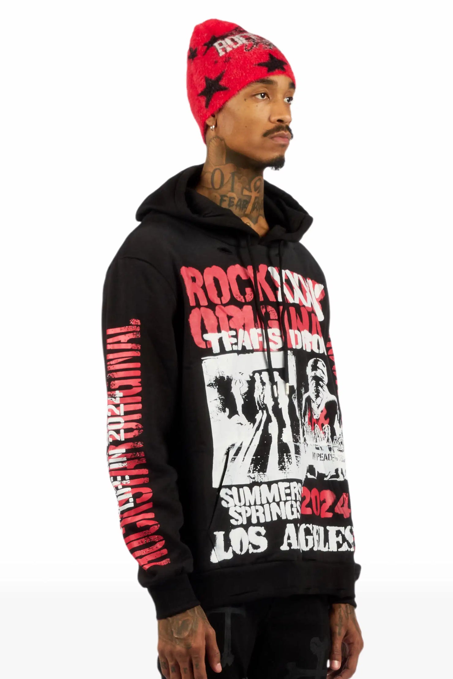 Omer Black Graphic Relaxed Hoodie