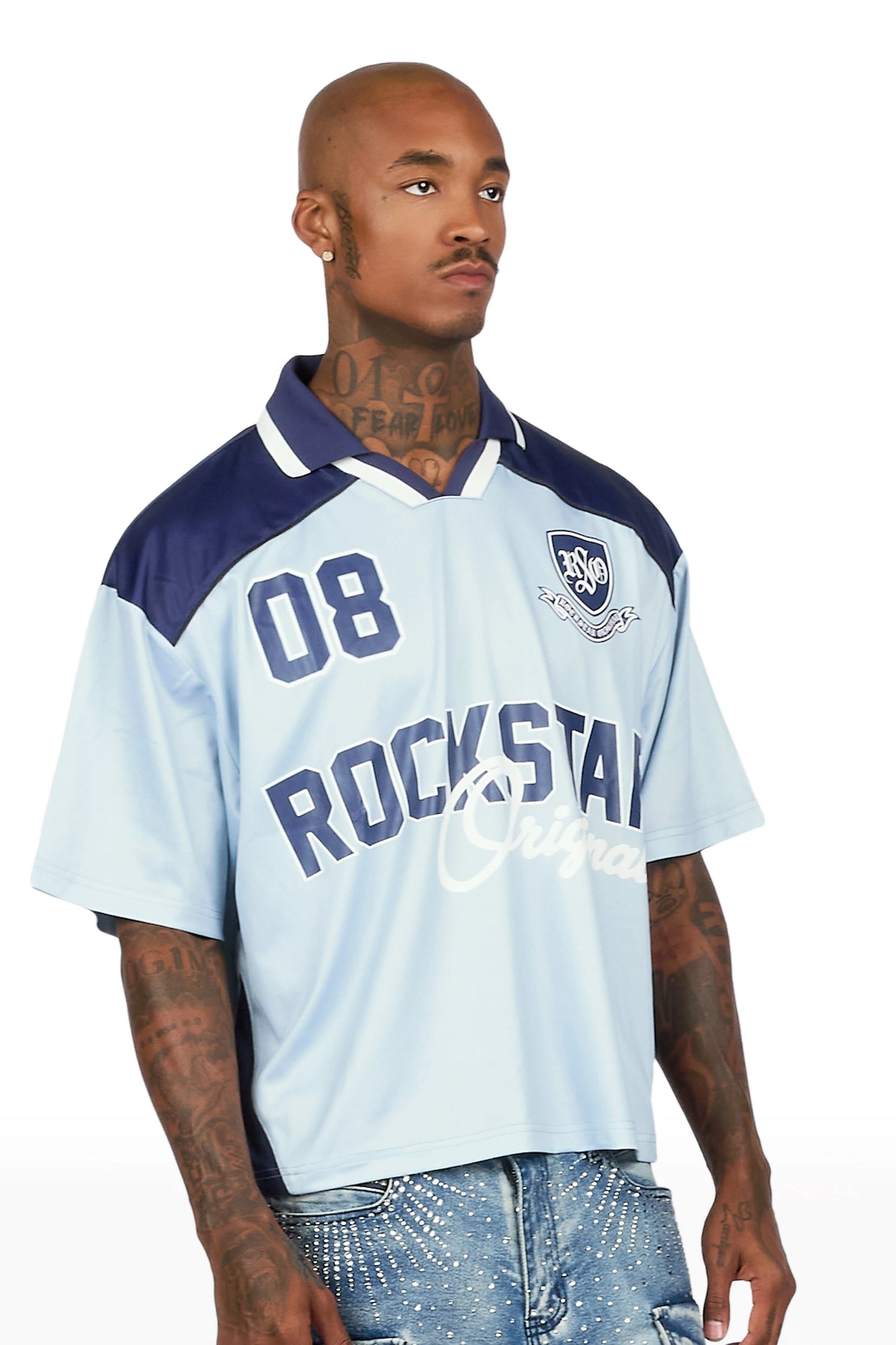 Roche Light Blue World Soccer Inspired Graphic Jersey
