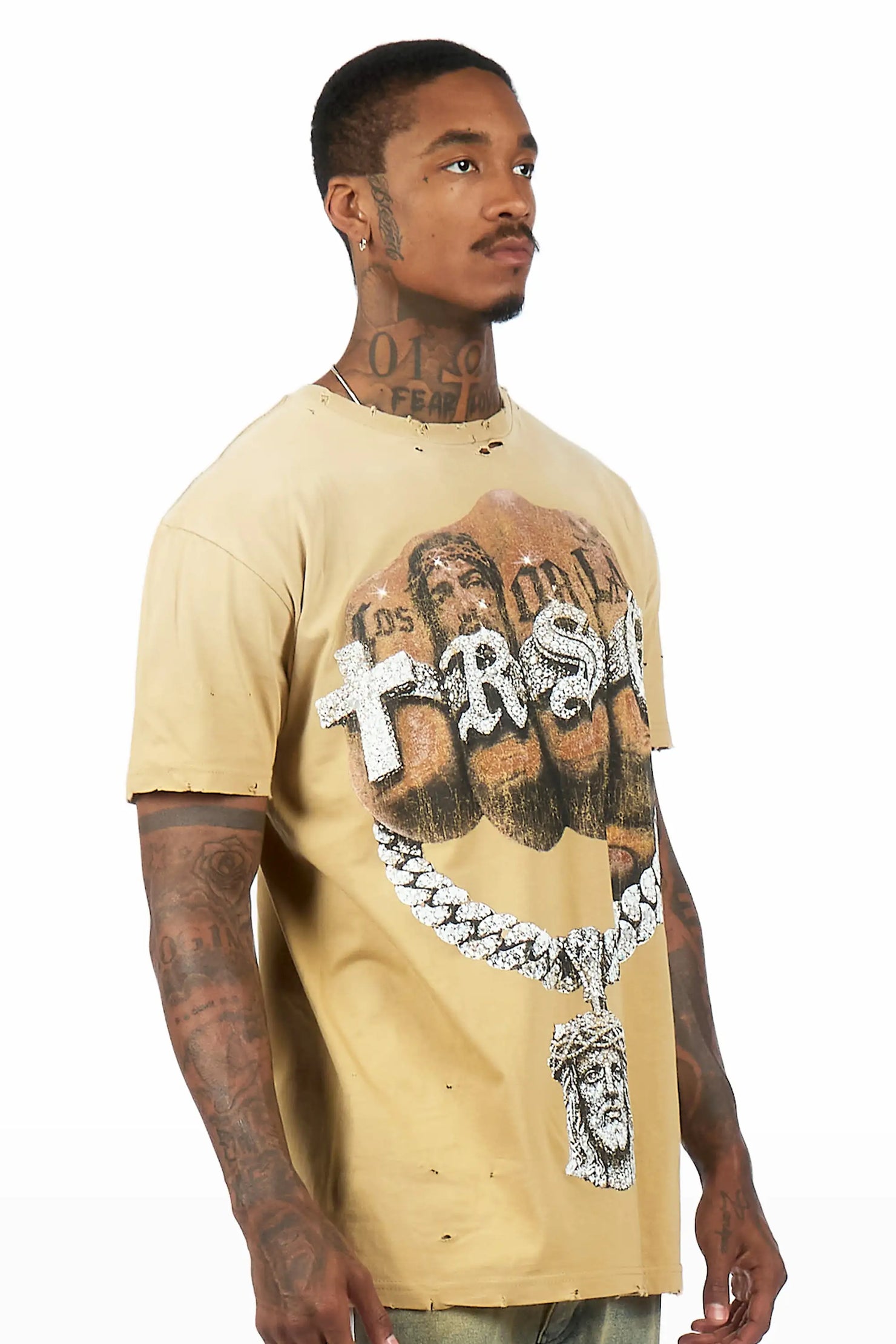 Echo Beige Oversized Graphic T-Shirt