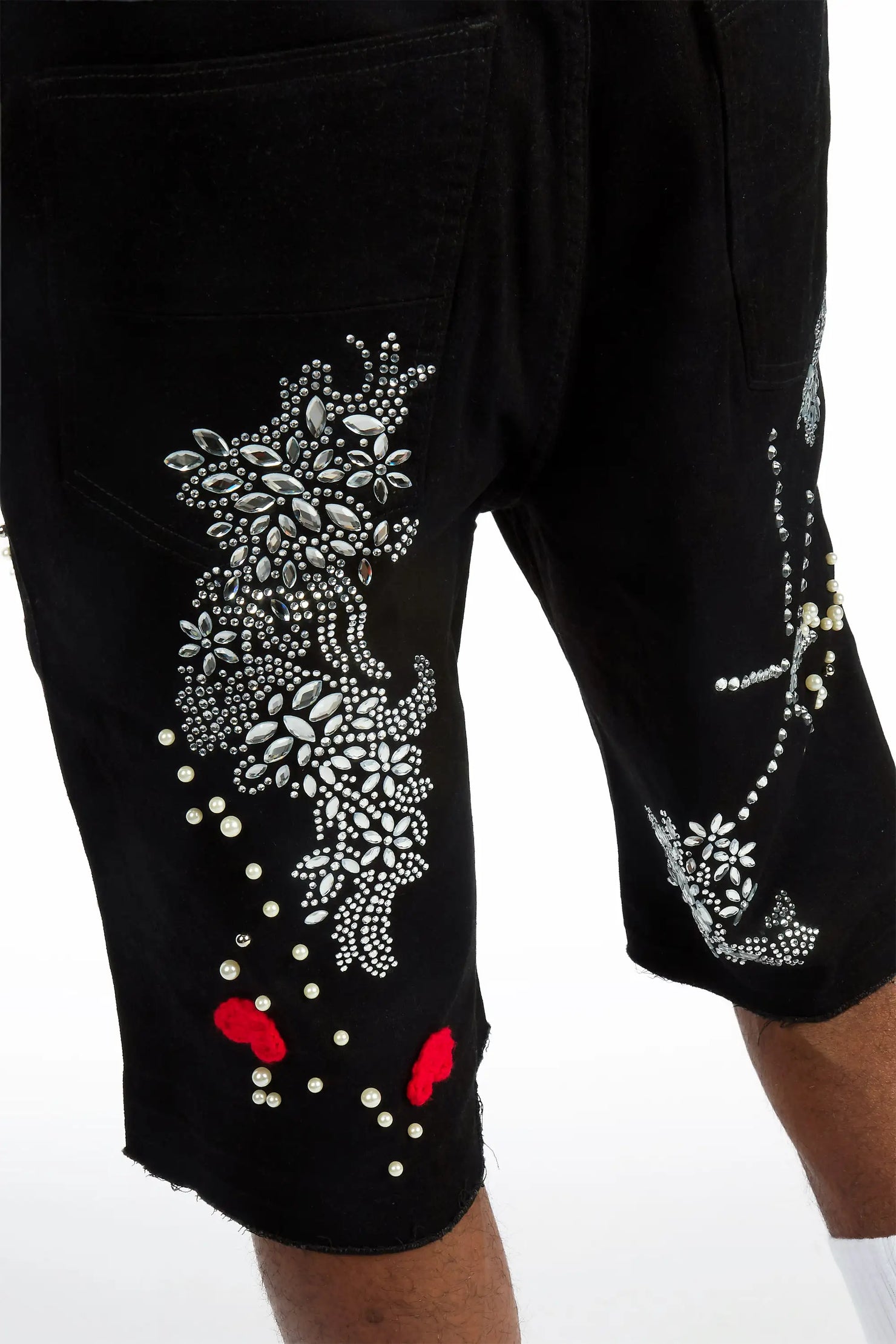 Rael Black Rhinestone Denim Short