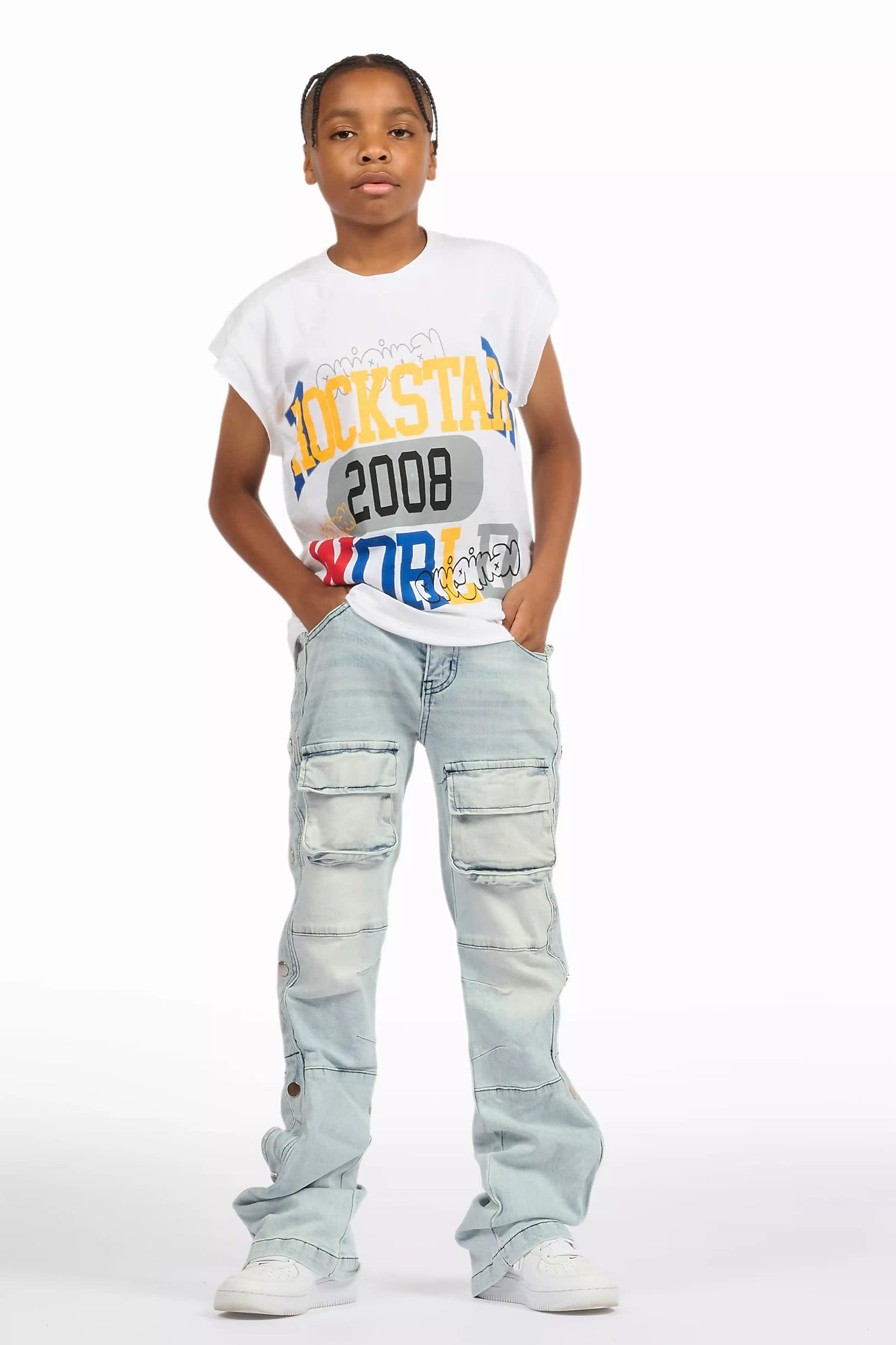 Boys Yuri Blue Baggy Fit Cargo Jean