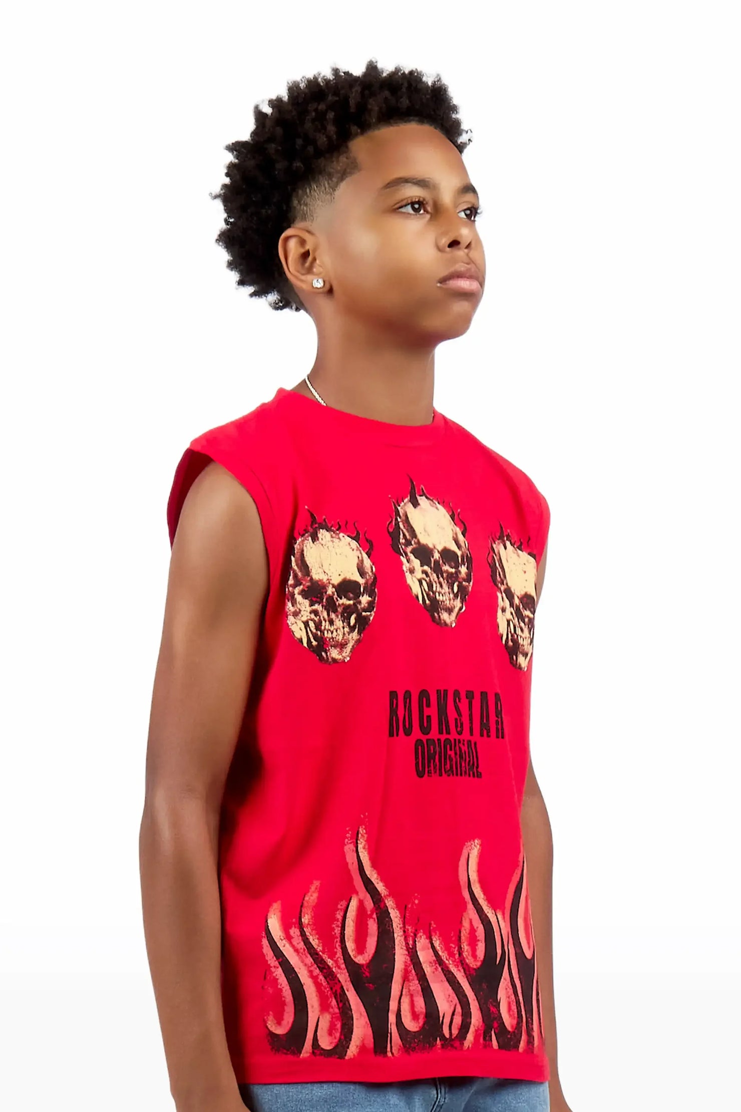 Boys Maezar Red Cut Off Graphic T-Shirt