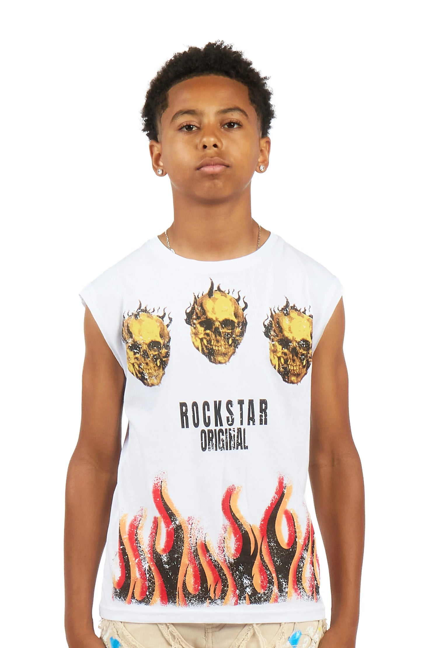 Boys Maezar White Cut Off Graphic T-Shirt