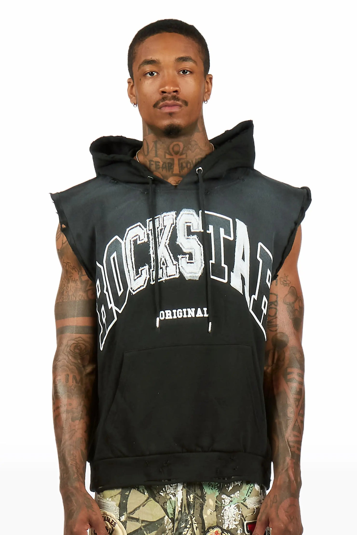 Bodie Black Cut Sleeve Hoodie