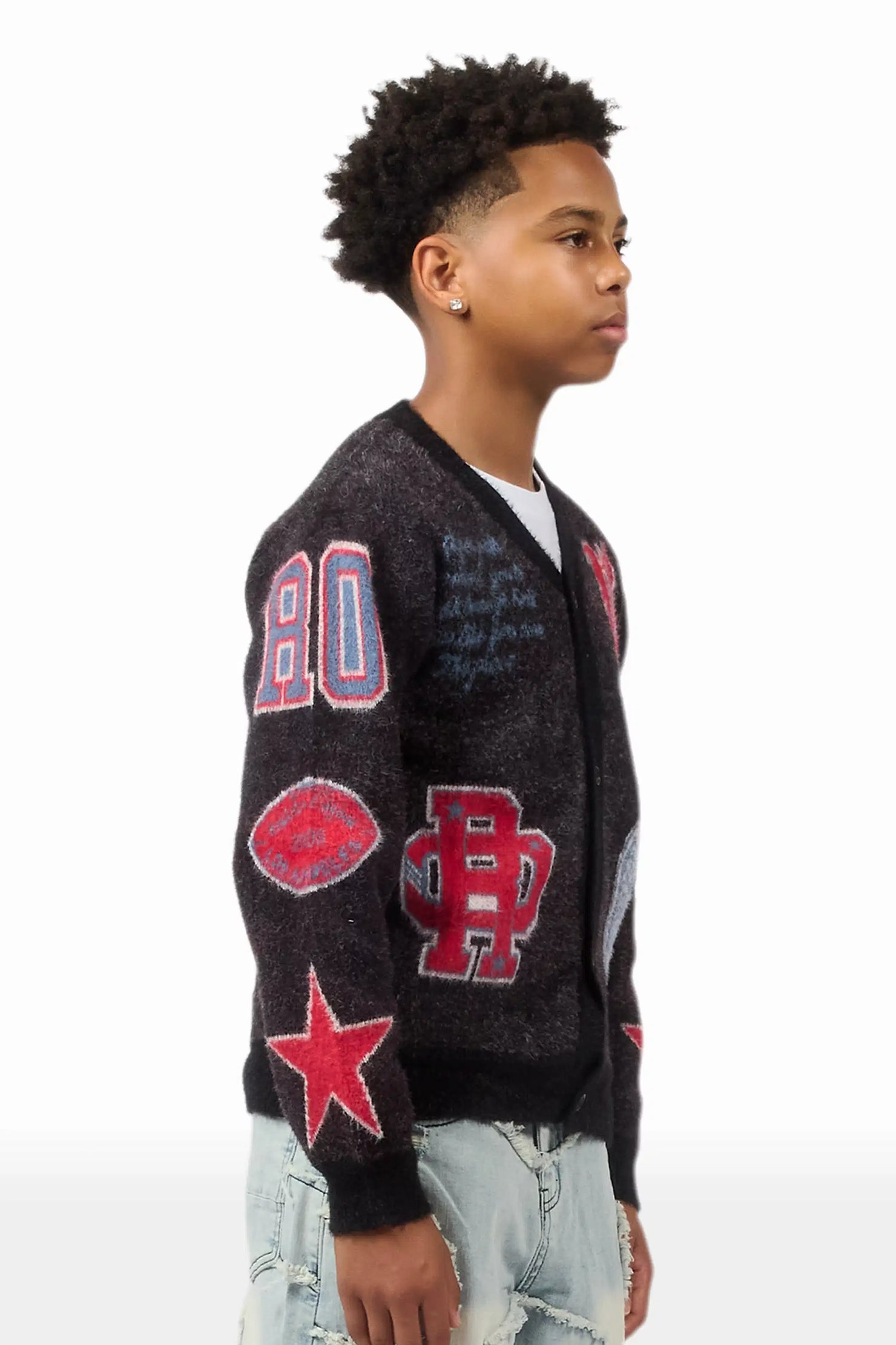 Boys Delling Black Mohair Knit Cardigan