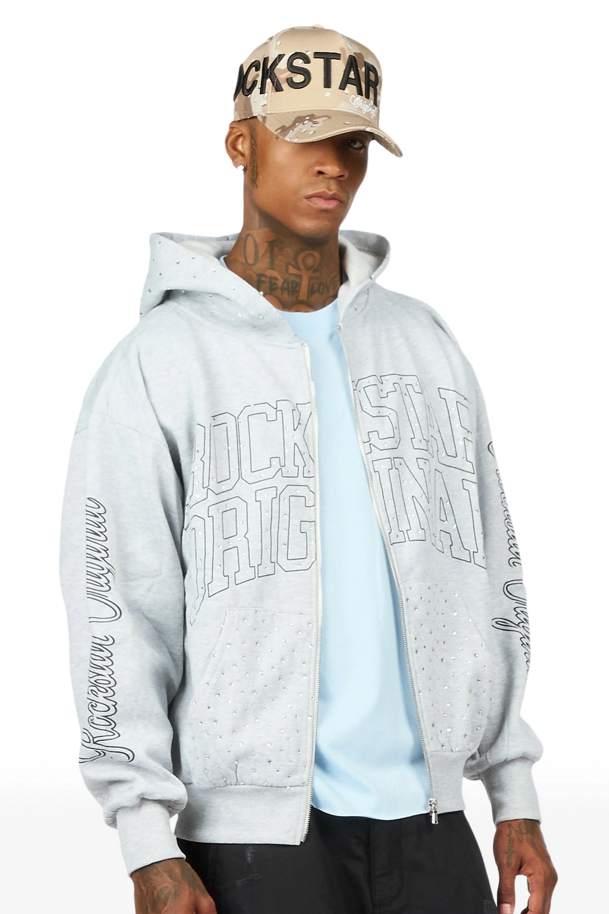 Dripped Heather Grey Rhinestone Hoodie