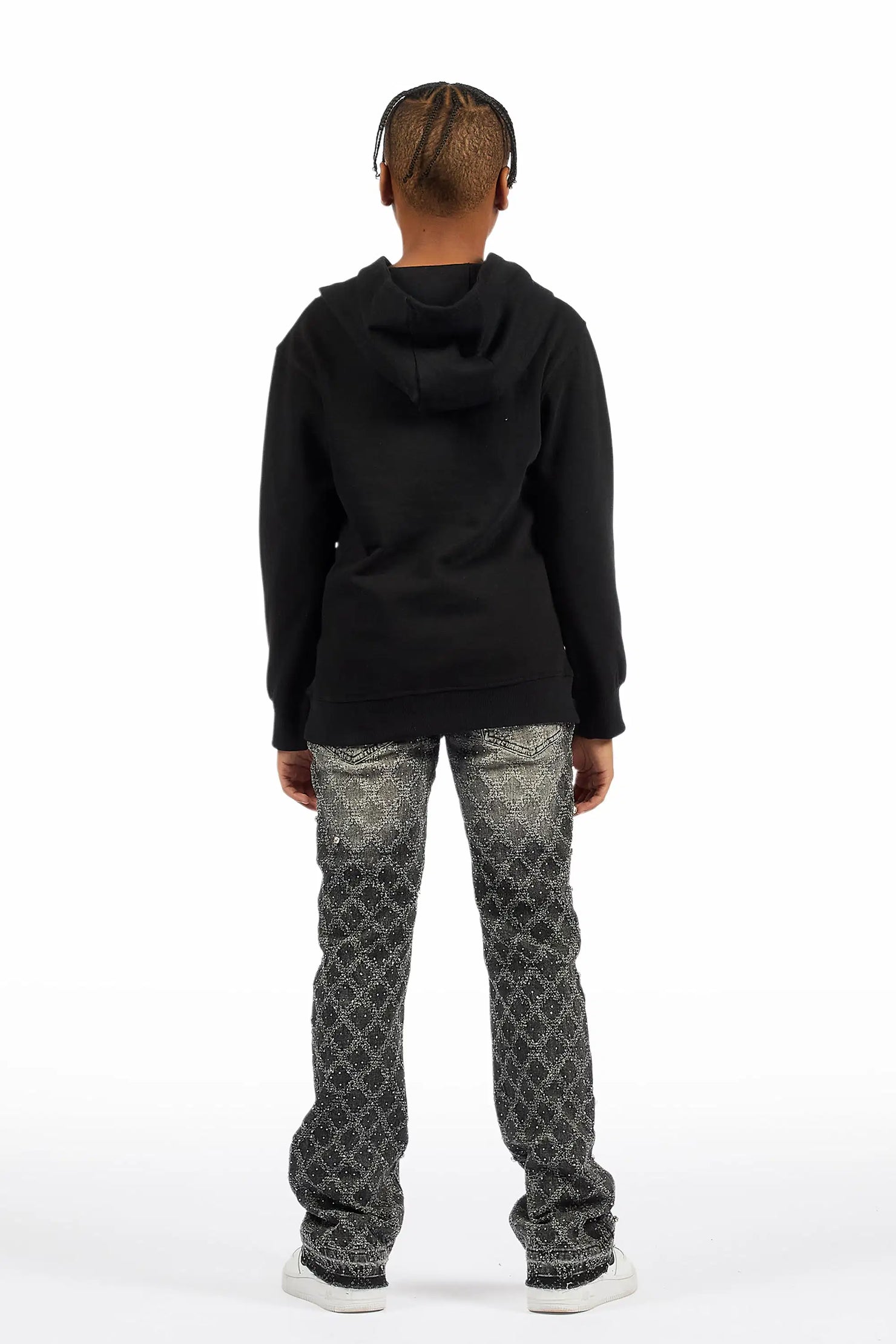 Boys Glit Grey Rhinestone Stacked Flare Jean