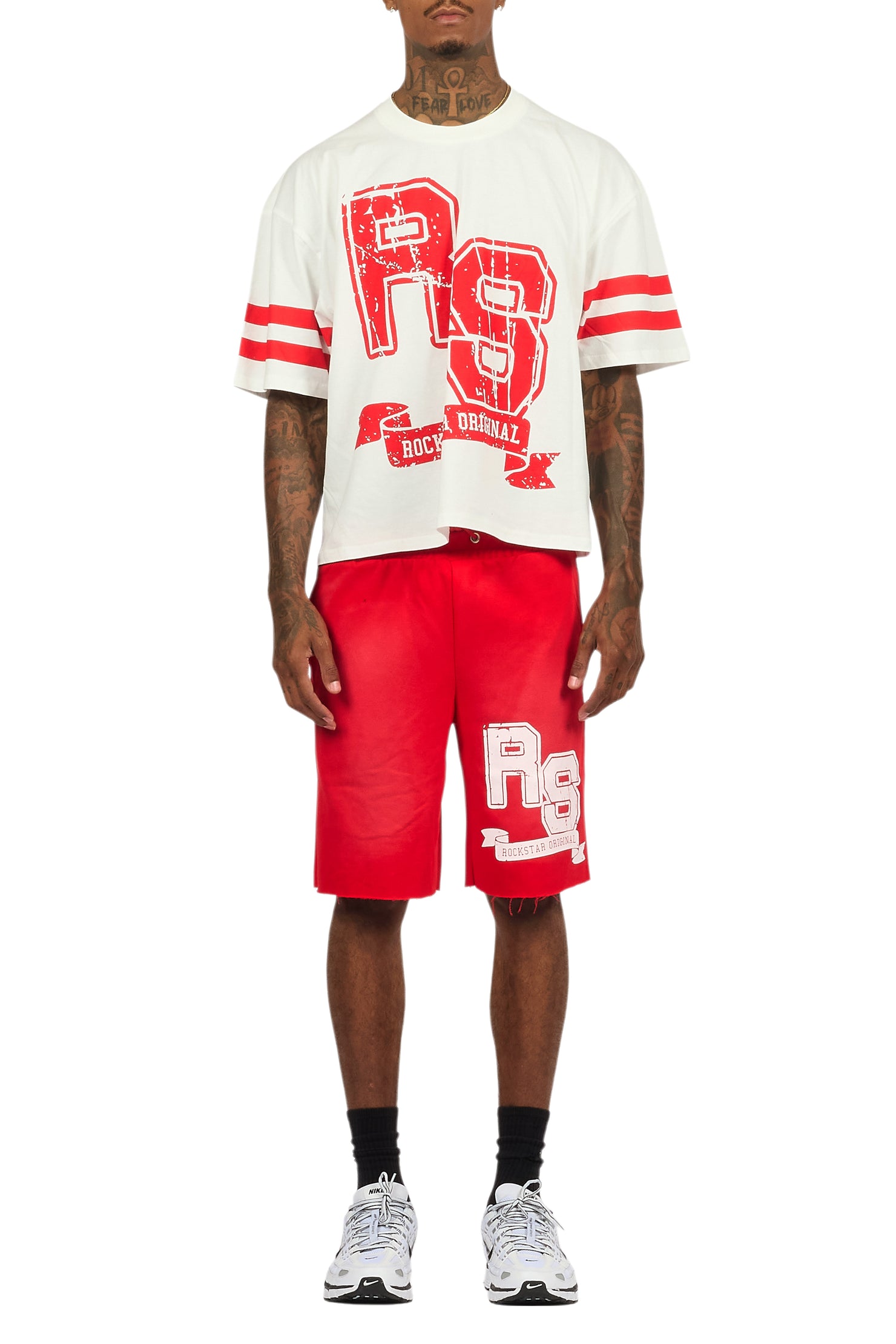 Alik White/Red Crop Boxy Tee Short Set