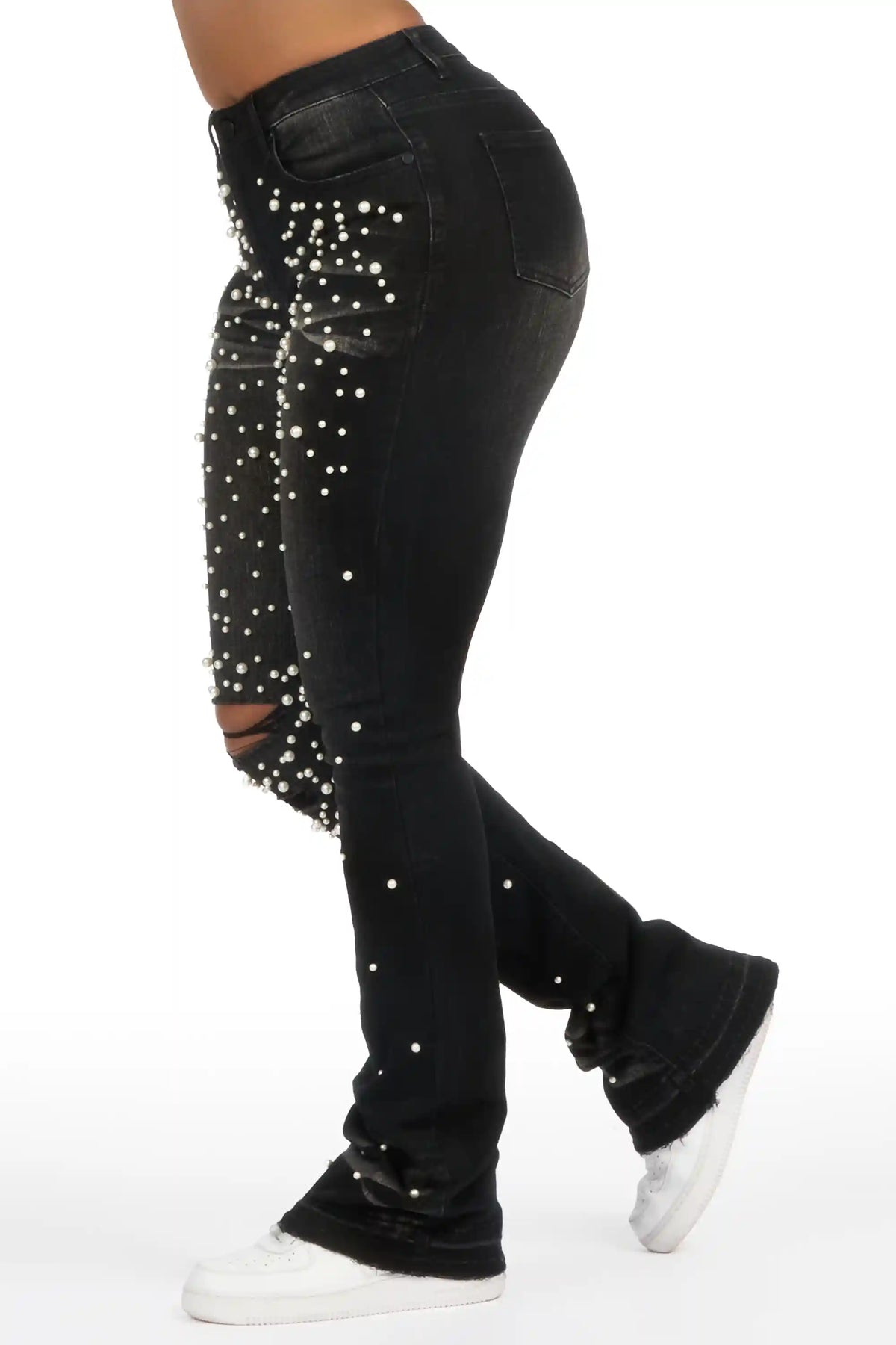 Jeannine Black Pearl Stacked Flare Jean