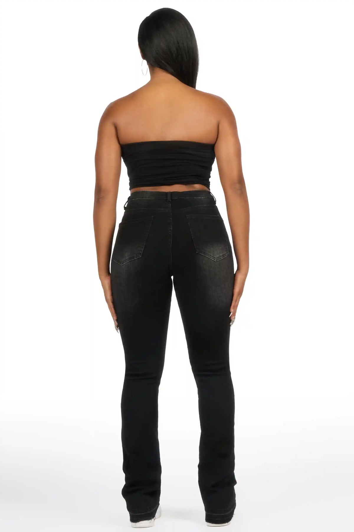 Jeannine Black Pearl Stacked Flare Jean
