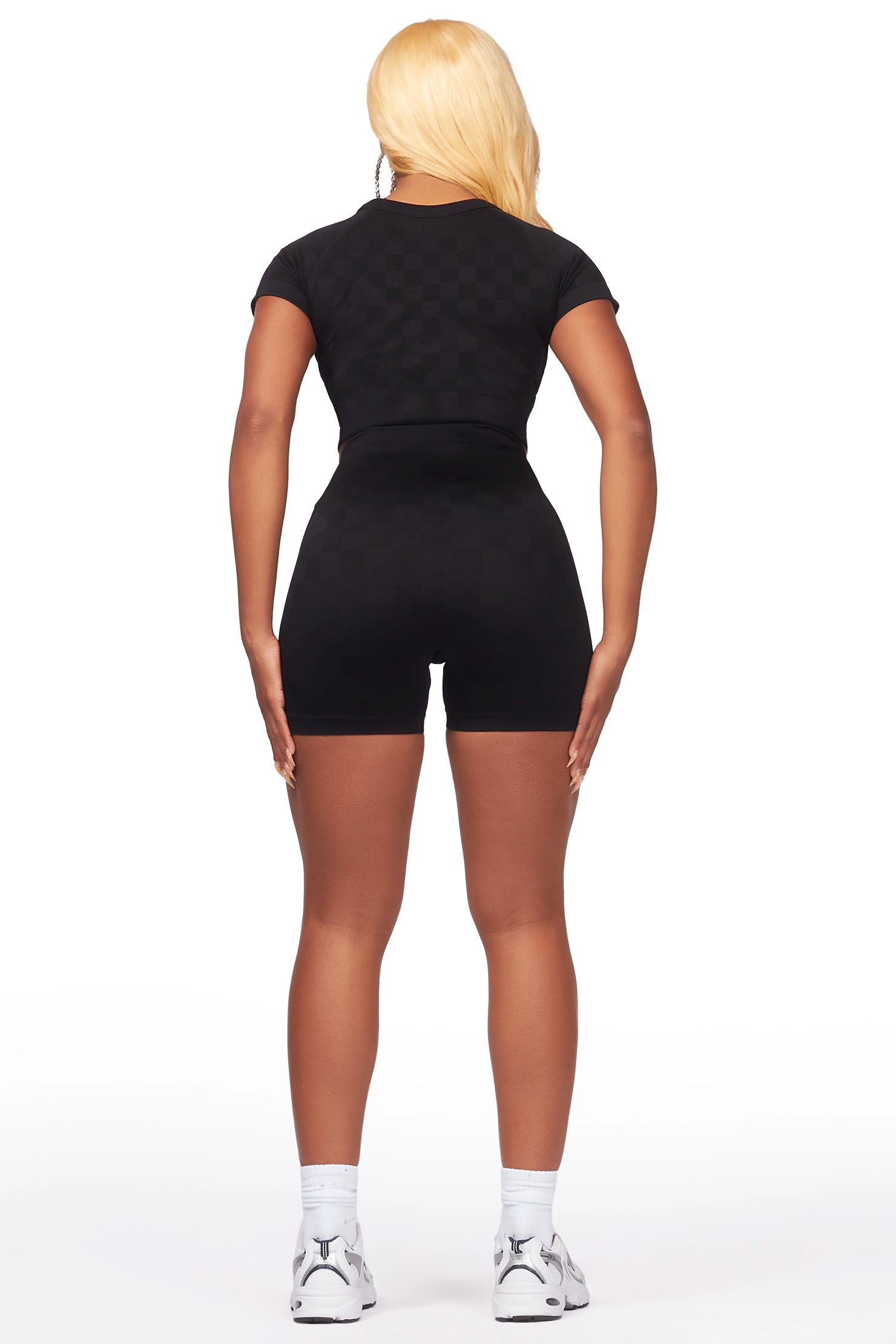 Caria Black Checkered Bike Short Set