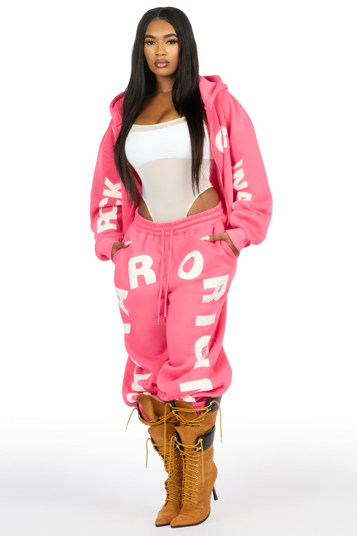Raynecia Pink Zip Up Baggy Fit Track Set