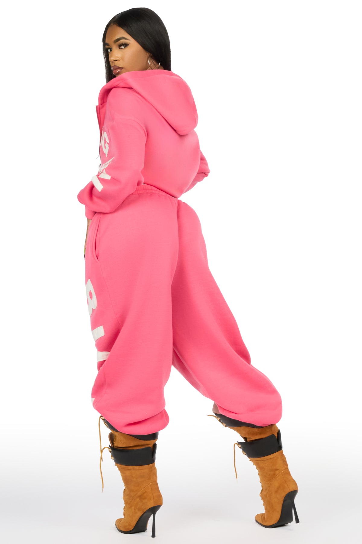Raynecia Pink Zip Up Baggy Fit Track Set