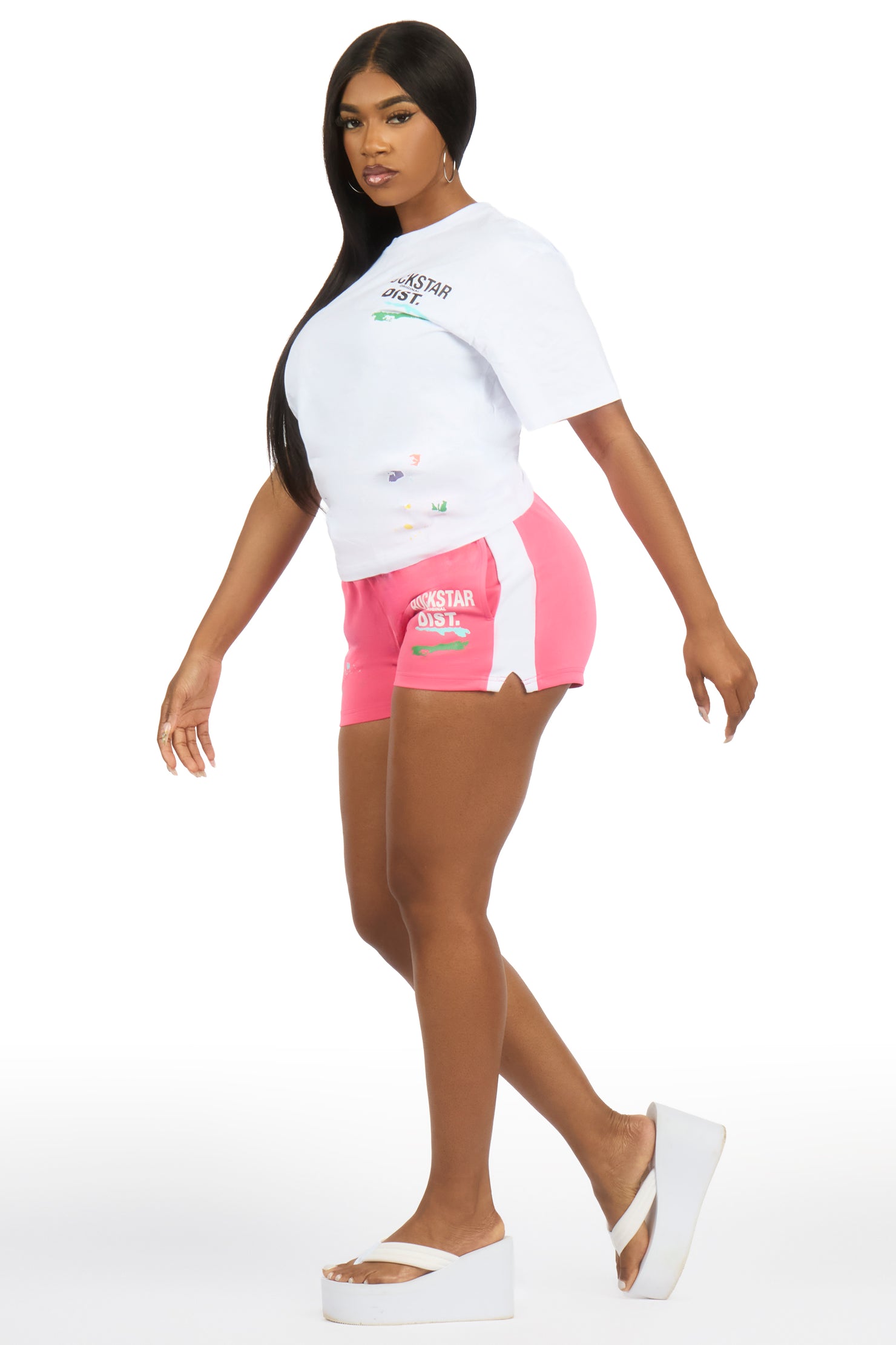 Shawntel White/Pink Shirt Short Set