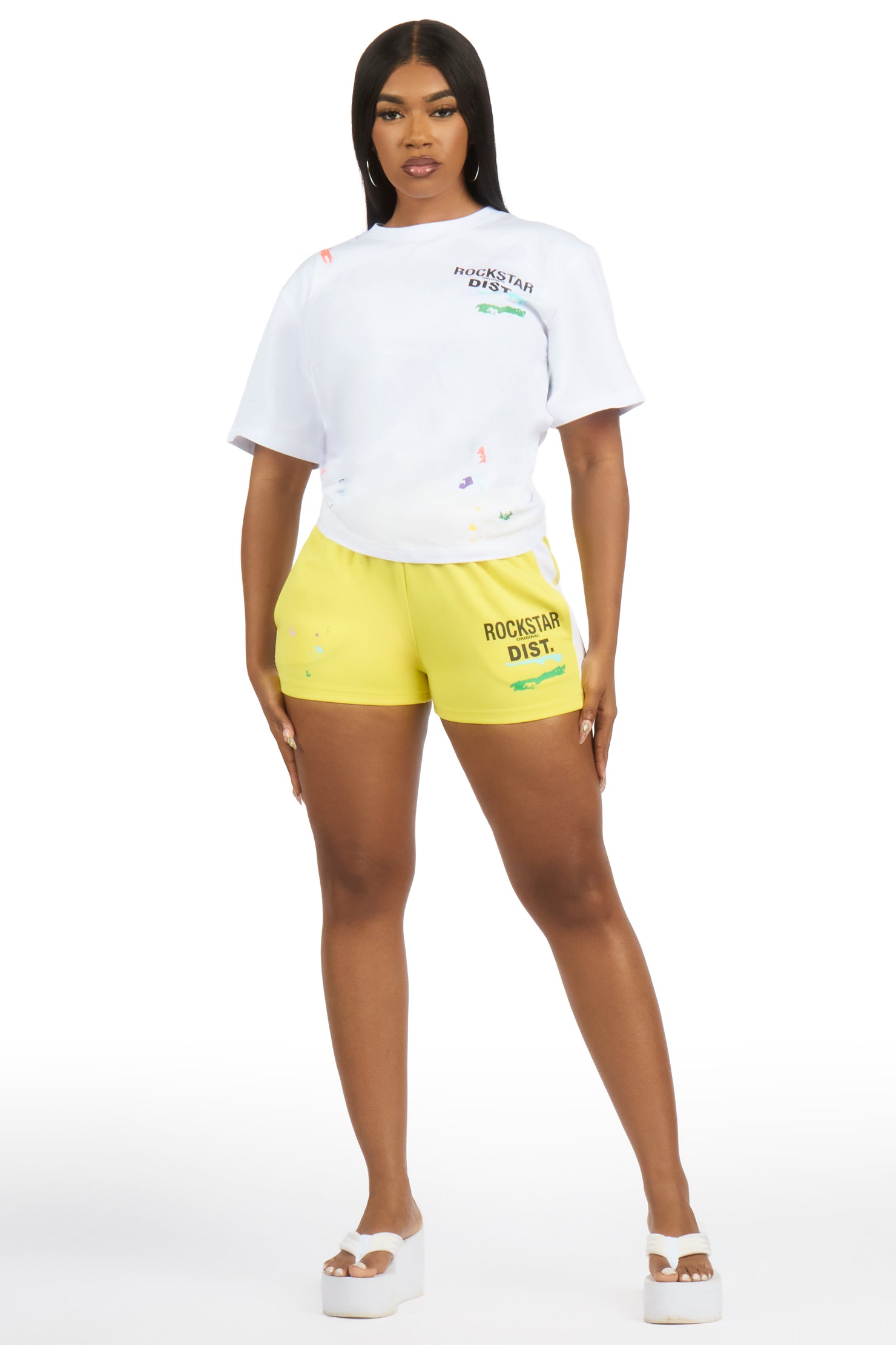Shawntel White/Yellow T-Shirt Short Set