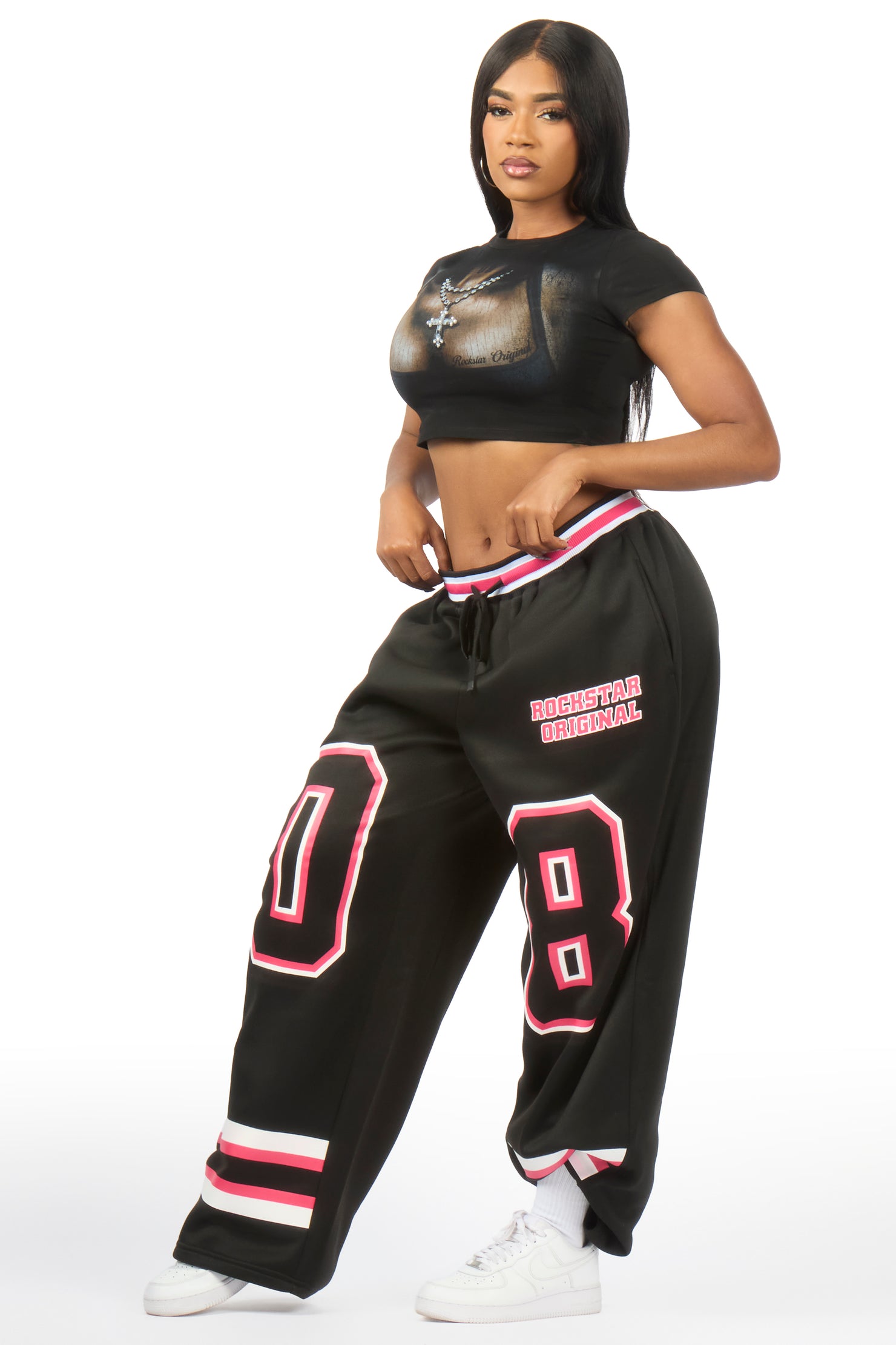 Lenayh Black Baggy Track Pant
