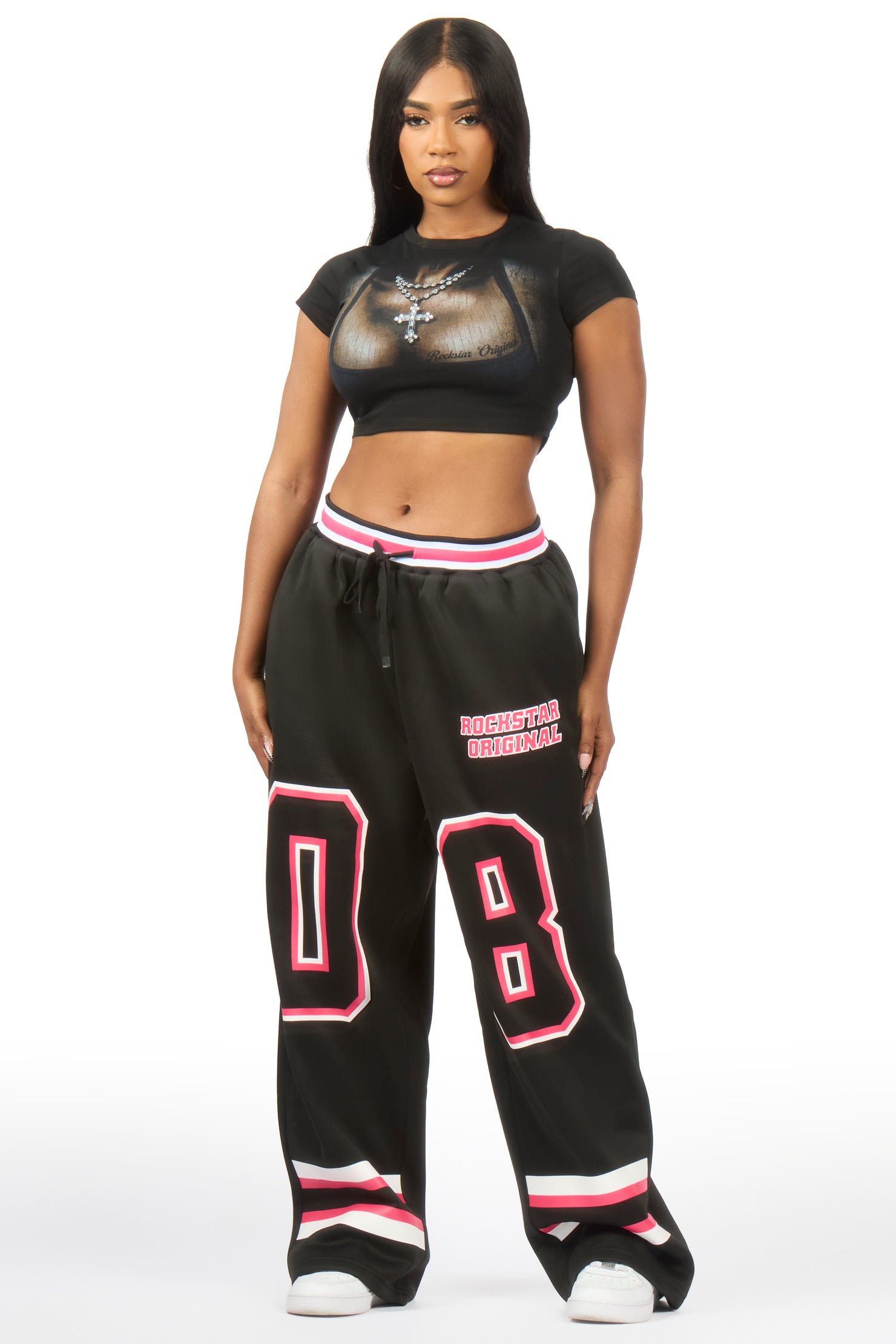 Lenayh Black Baggy Track Pant
