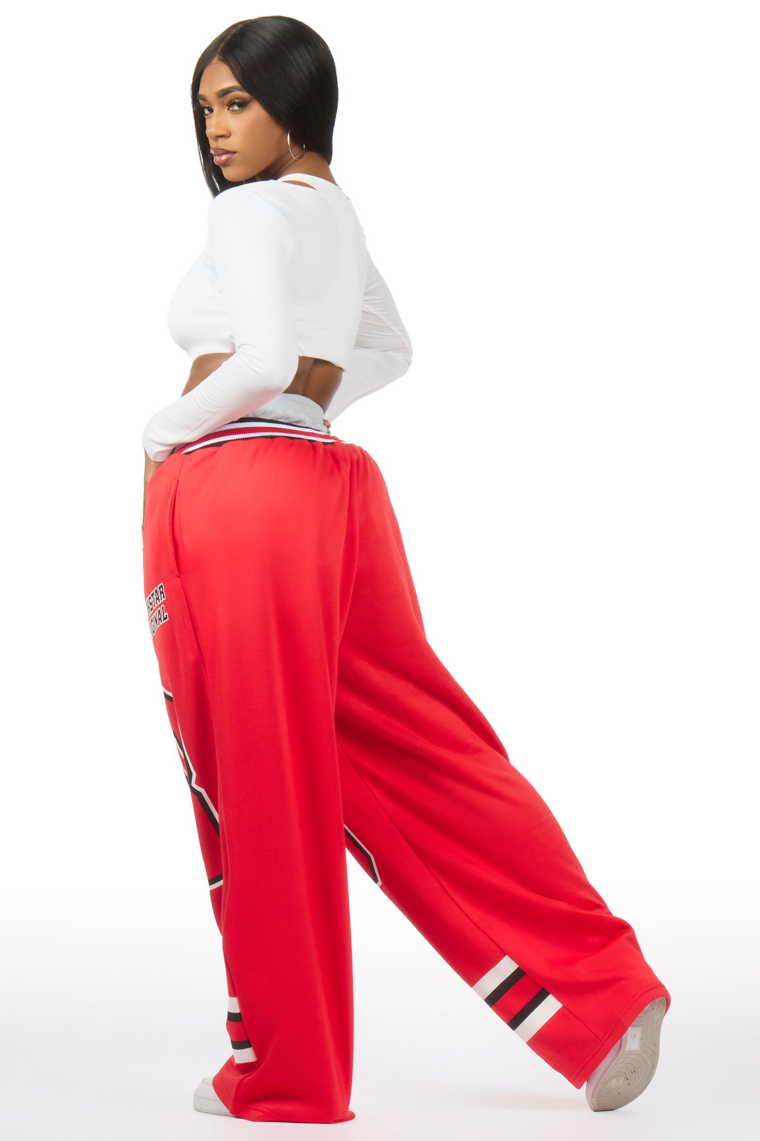 Lenayh Red Baggy Track Pant